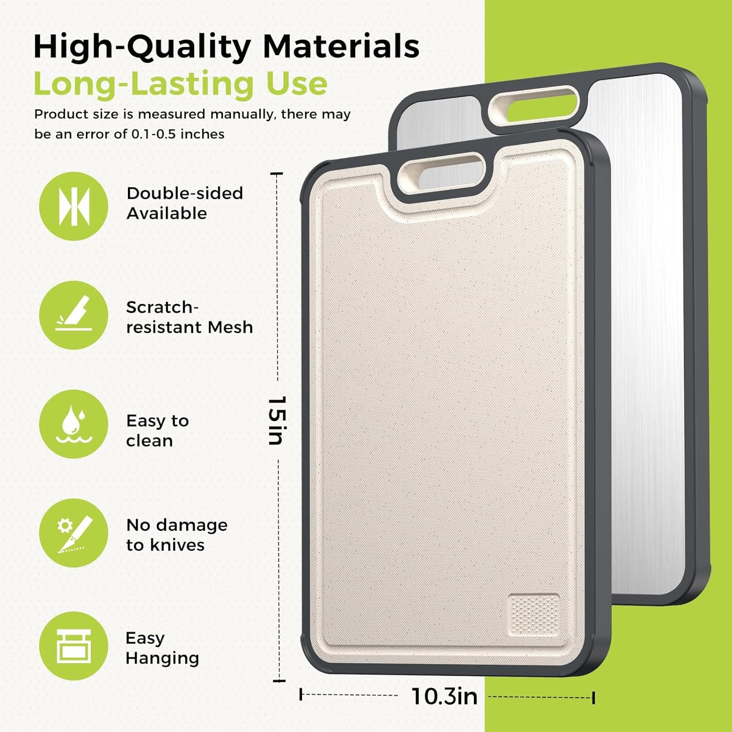 Titanium Cutting Board for Kitchen, Cutting Board Double Sided Food Grade, Pure Titanium/PP, Easy to Clean Large Size 16”×11” Silver Set of 1 (16" x 11") - Image 5