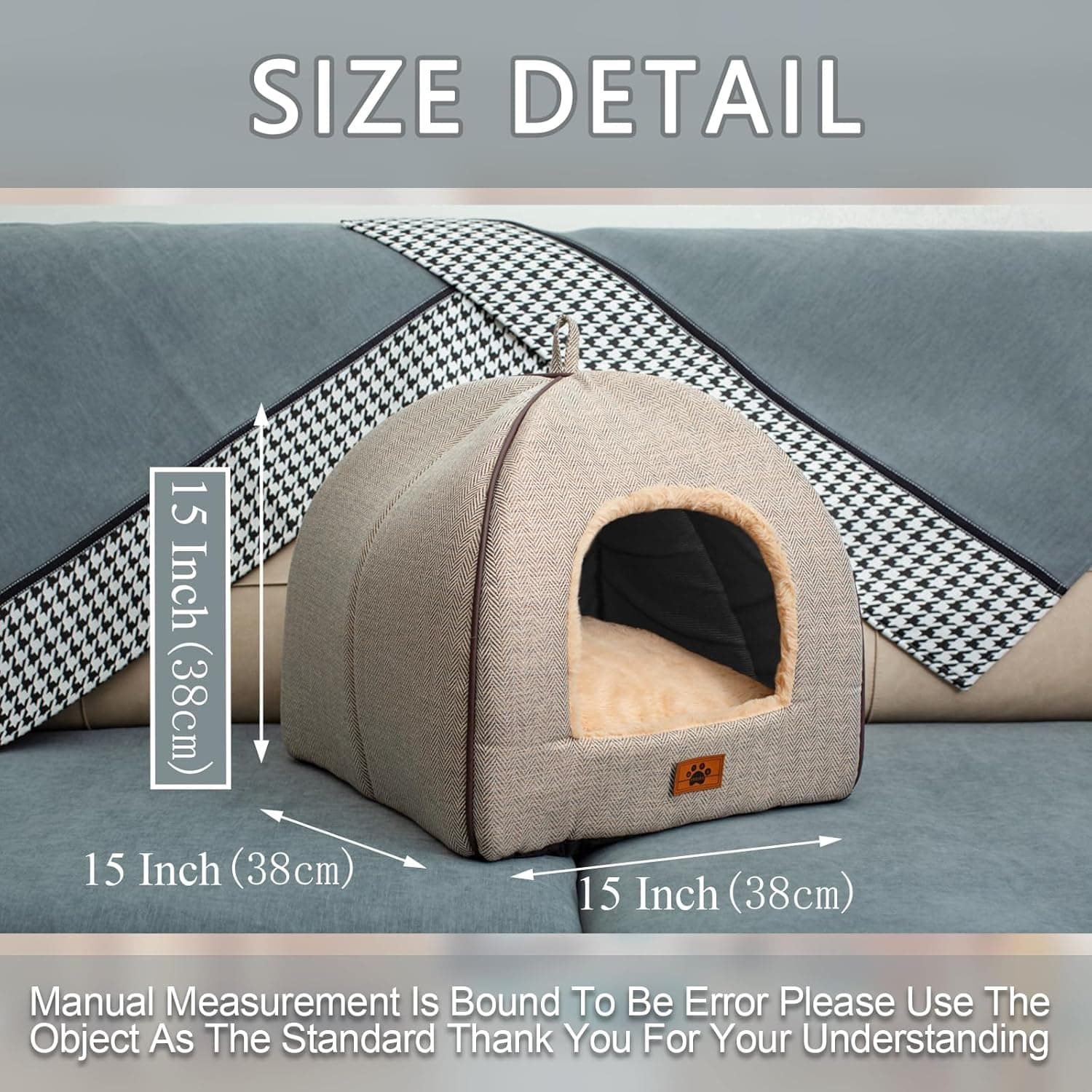 WINDRACING Cat Bed for Indoor Cats - Cat Cave Beds Cat House Cat Tent with Removable Washable Cushioned Pillow, Soft Kitten beds,Cat Beds & Furniture, for Small and Medium Pet Bed M(15 x 15 x 15 Inch) Beige - Image 3
