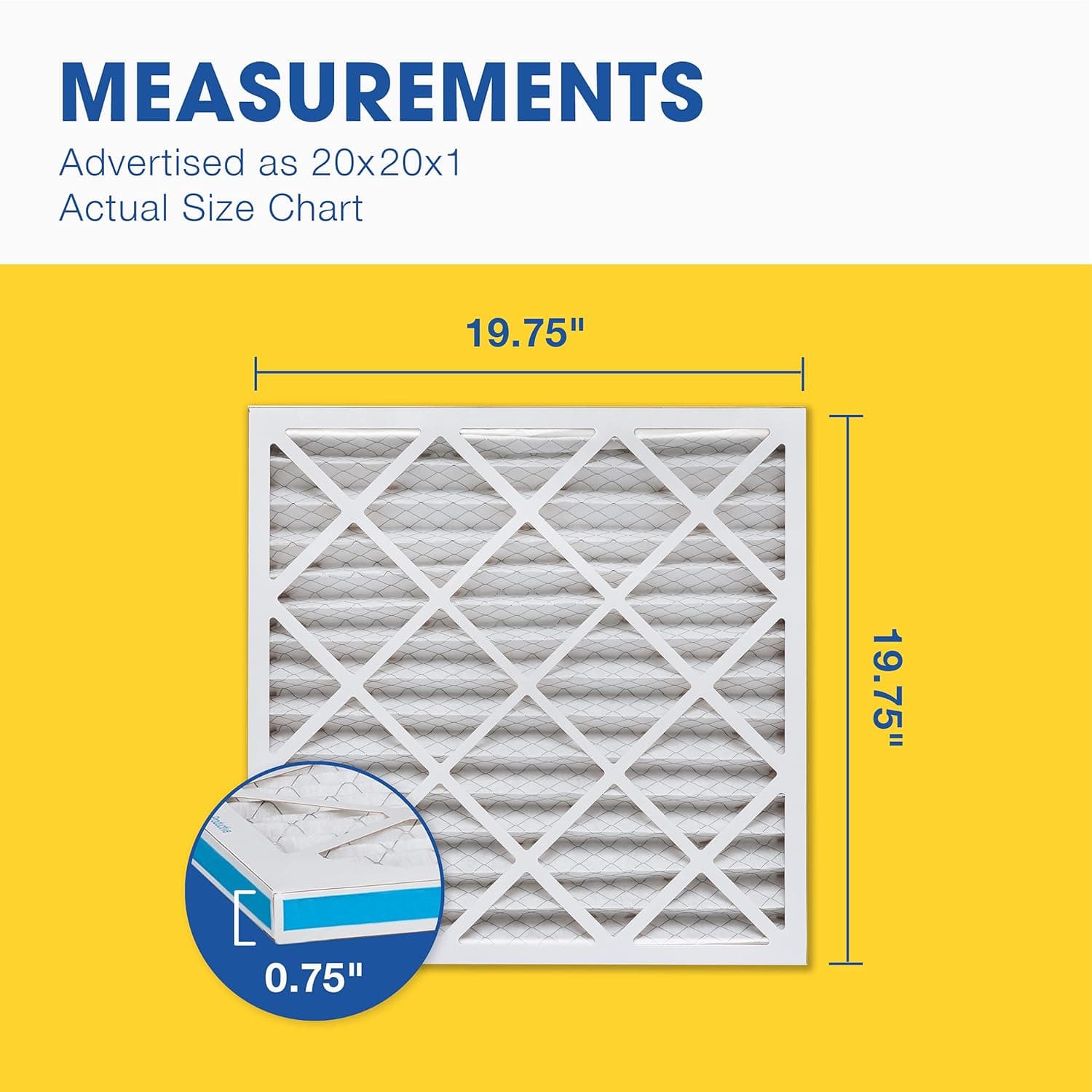 Aerostar 20x20x1 MERV 8 Pleated Air Filter, AC Furnace Air Filter,(Actual Size: 19 3/4" x 19 3/4" x 3/4"), 6 Count ( Pack of 1) - Image 2