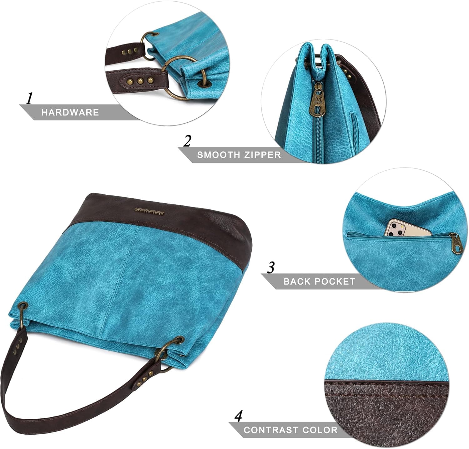 Montana West Purses for Women Hobo Shoulder Handbags with Zipper *Turquoise - Image 8