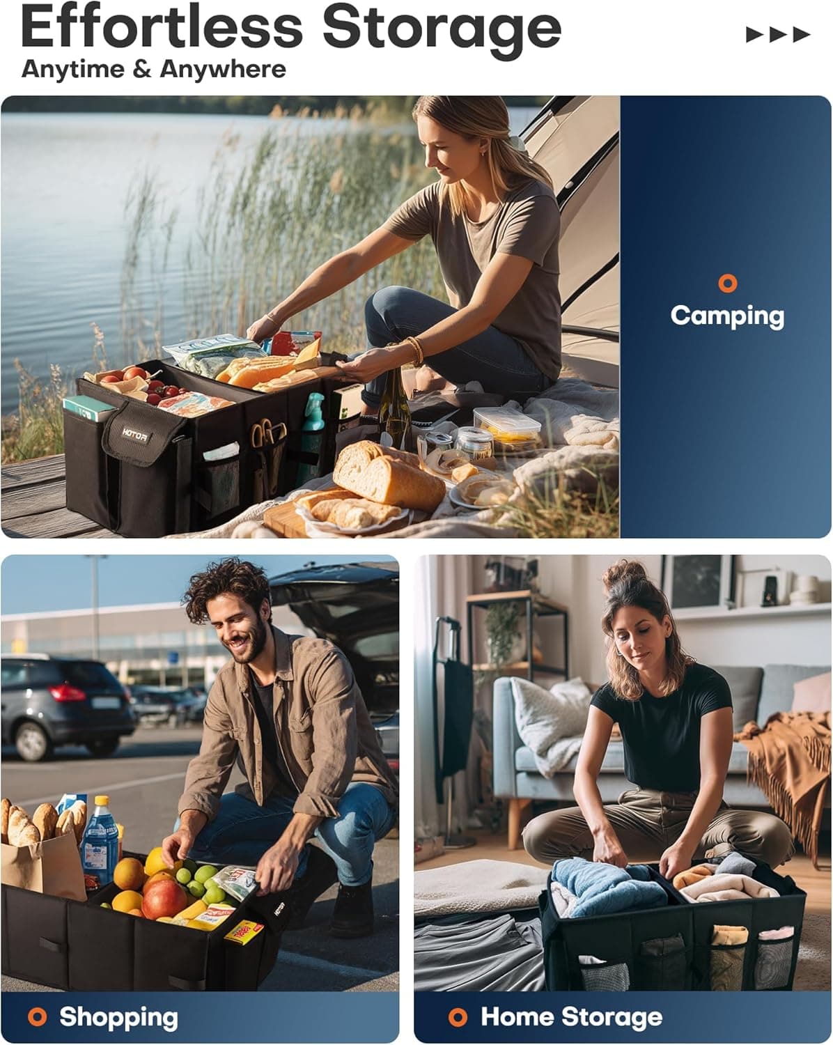 HOTOR Trunk Organizer - Car Organizer, Foldable Trunk organizer for SUVs & Sedans, Sturdy Car Organization for Car Accessories, Tools, Sundries, Black, 2 Compartments, 21.3"×12.6"×10.6" Medium Black - Image 8