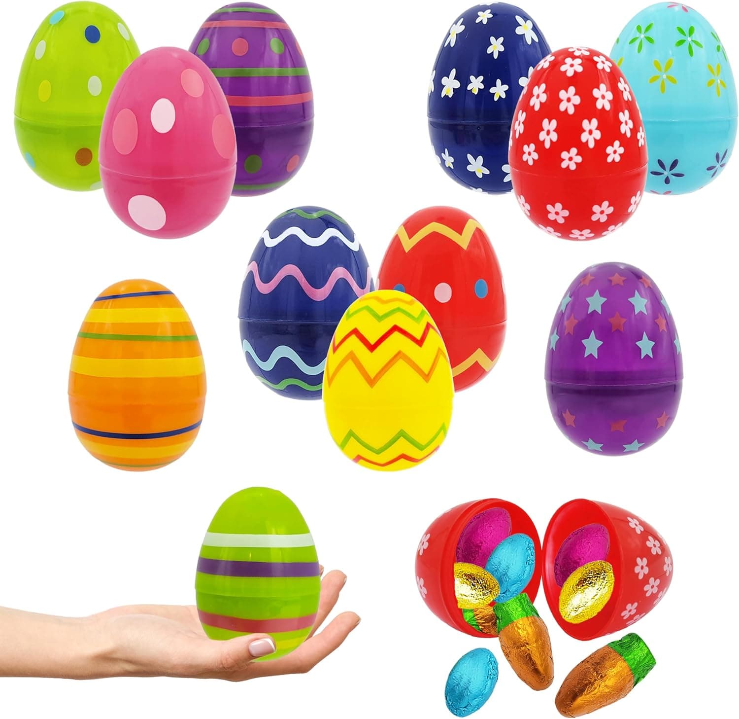 Printed Plastic Easter Eggs Fillable with Hinge Colorful, Perfect for Easter Egg Hunt, Surprise Egg, Easter Hunt, 2.3" Inch Assorted Bright Colors (Pack of 12) 12-Pack - Image 5