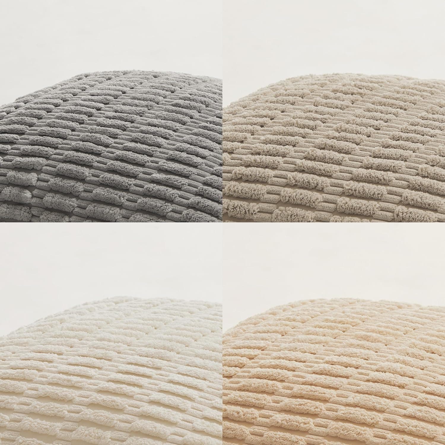 Fancy Homi 4 Packs Neutral Decorative Throw Pillow Covers 18x18 Inch for Living Room Couch Bed Sofa, Rustic Farmhouse Boho Home Decor, Soft Plush Striped Corduroy Square Cushion Case 45x45 cm 18" x 18" (Pack of 4) Neutral - Image 6