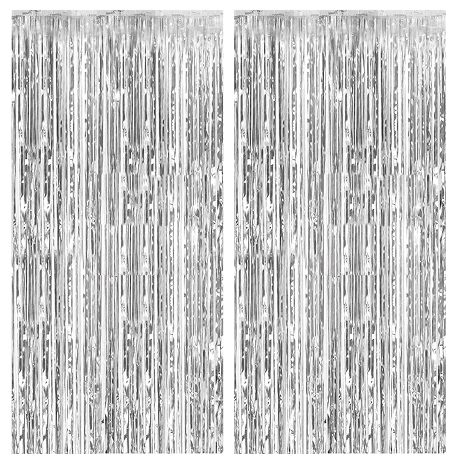 2 Pack Foil Curtain Backdrop Silver Metallic Tinsel Foil Fringe Curtains Photo Booth Props for Birthday Wedding Engagement Baby Shower Bachelorette Christmas Holiday Celebration Party Decorations 2 PCS Silver