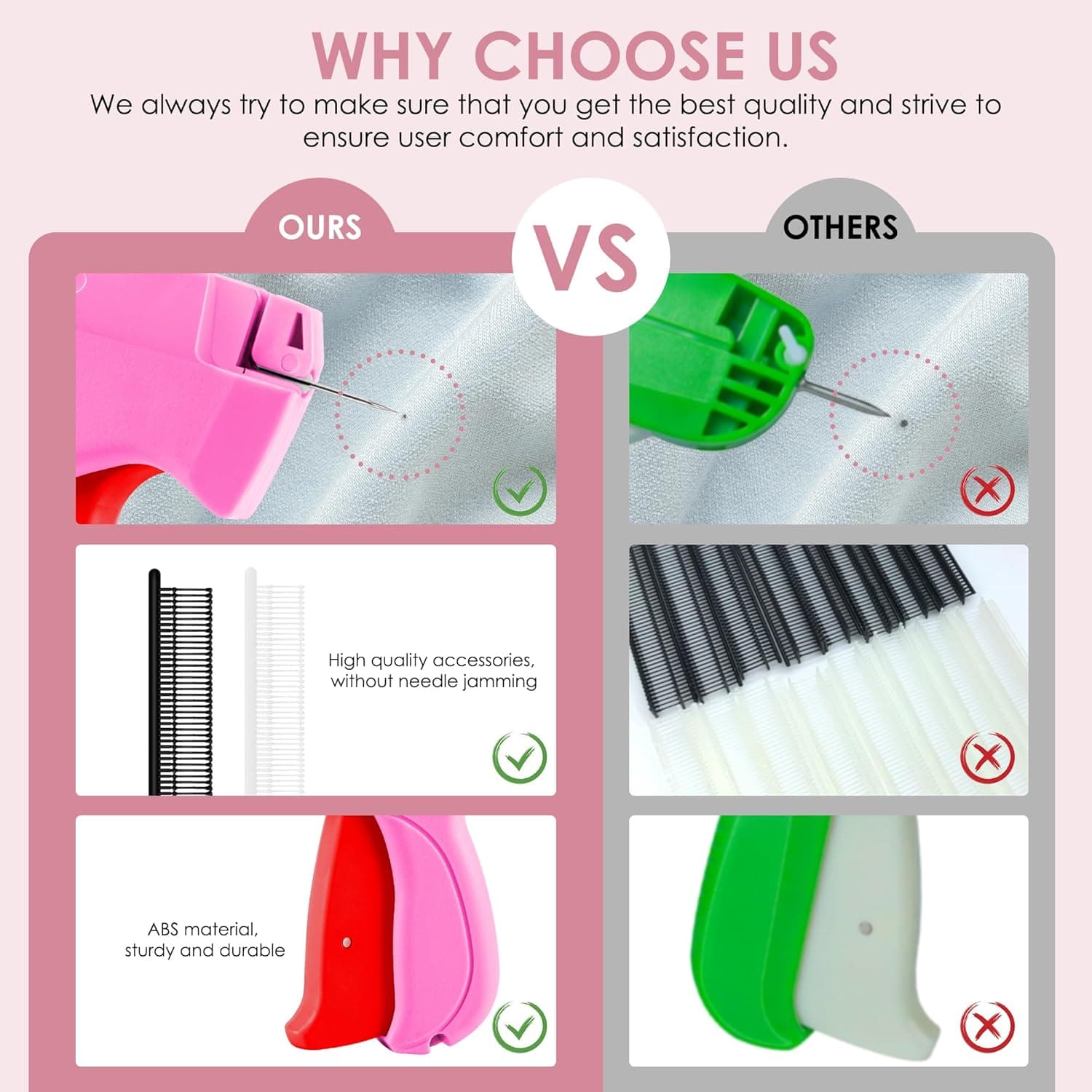 Pistola de Puntadas para Ropa - Pistola de Etiquetas Portátil Rápida para Arreglos de Ropa - Pistola de Etiquetado - Kit de Costura Incluye 6 Agujas, 1000 Sujetadores Negros y 1000 Sujetadores Blancos (Negro-Naranja) Rosa-Rojo - Image 7