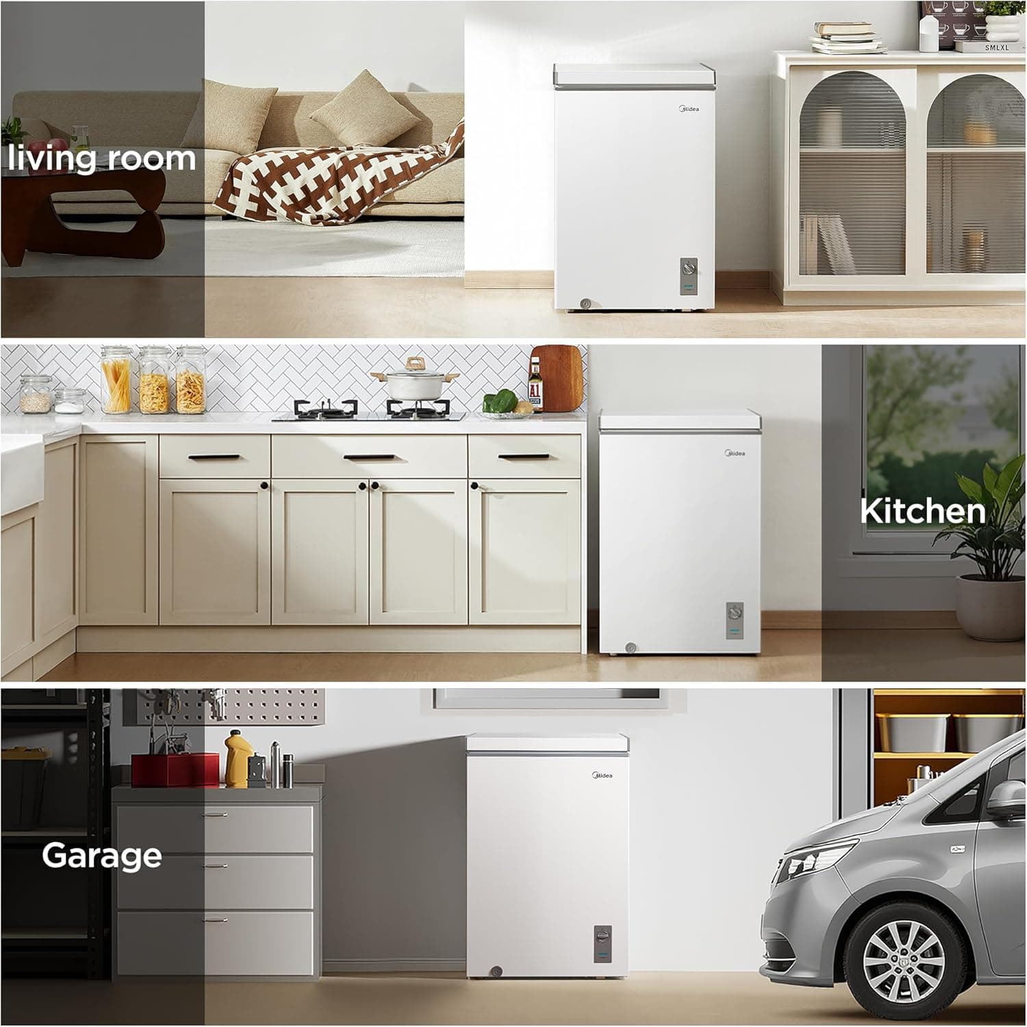 Midea MERC04C4BAWW Chest Freezer, 3.5 Cubic Feet Freezer With Removable Basket, Interior LED Light, Adjustable Temperature, For Kitchen Apartment Office, White 3.5 Cubic Feet (Convertible) - Image 9