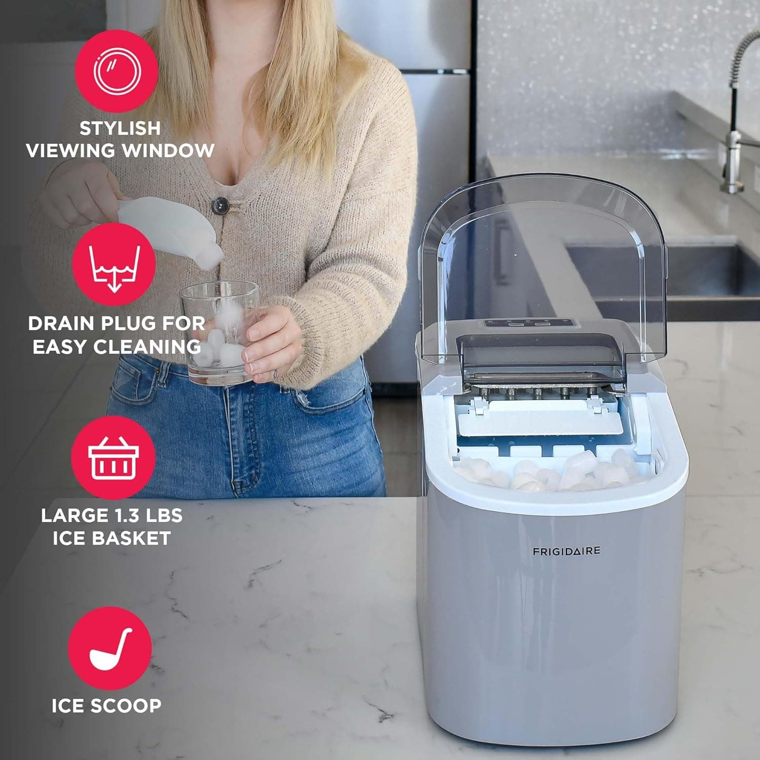 FRIGIDAIRE EFIC189-Silver Compact Ice Maker, 26 lb per Day, Silver - Image 4