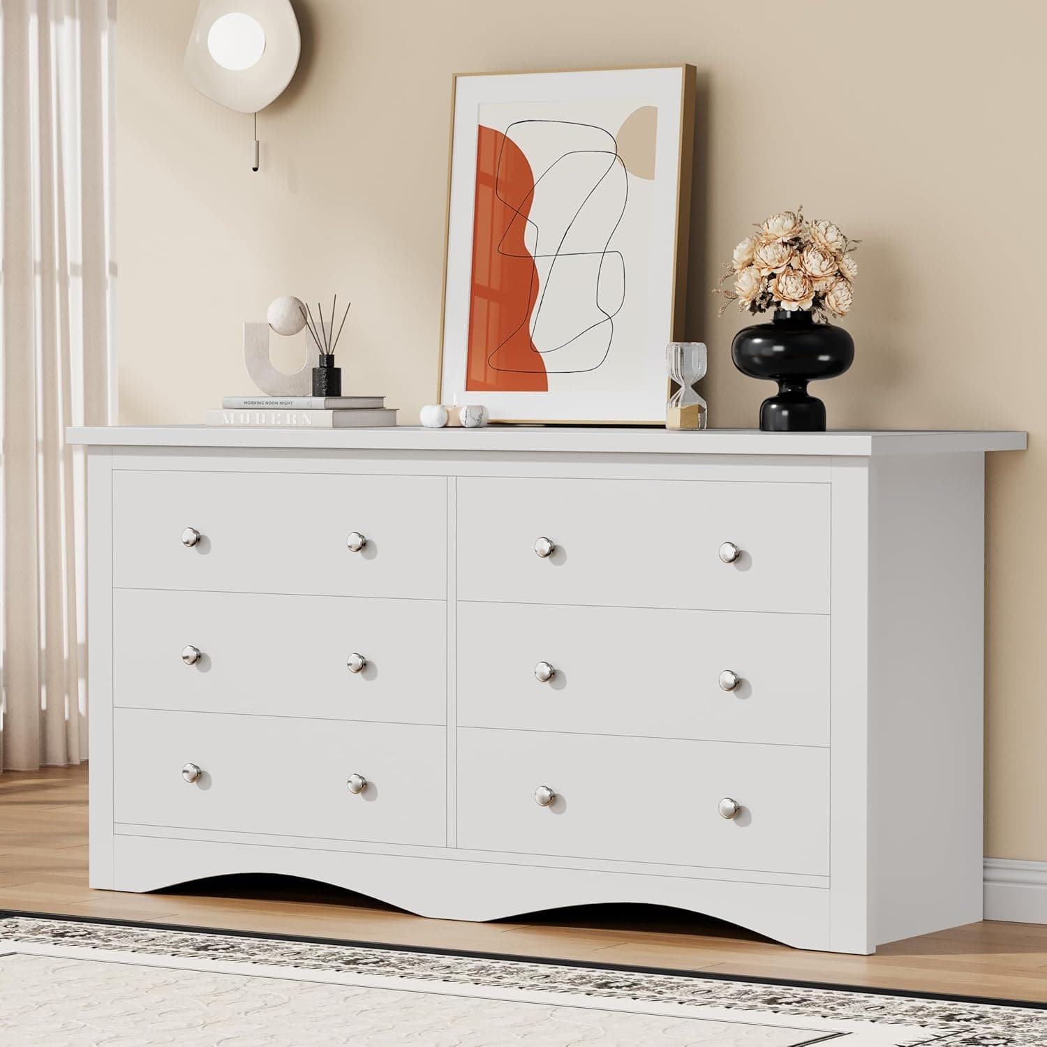 YESHOMY Dresser for Bedroom with 6 Drawers, Modern Chest of Drawers, Wooden Dressers, TV Stand for Living Room,Closet, Hallway (White) - Image 2