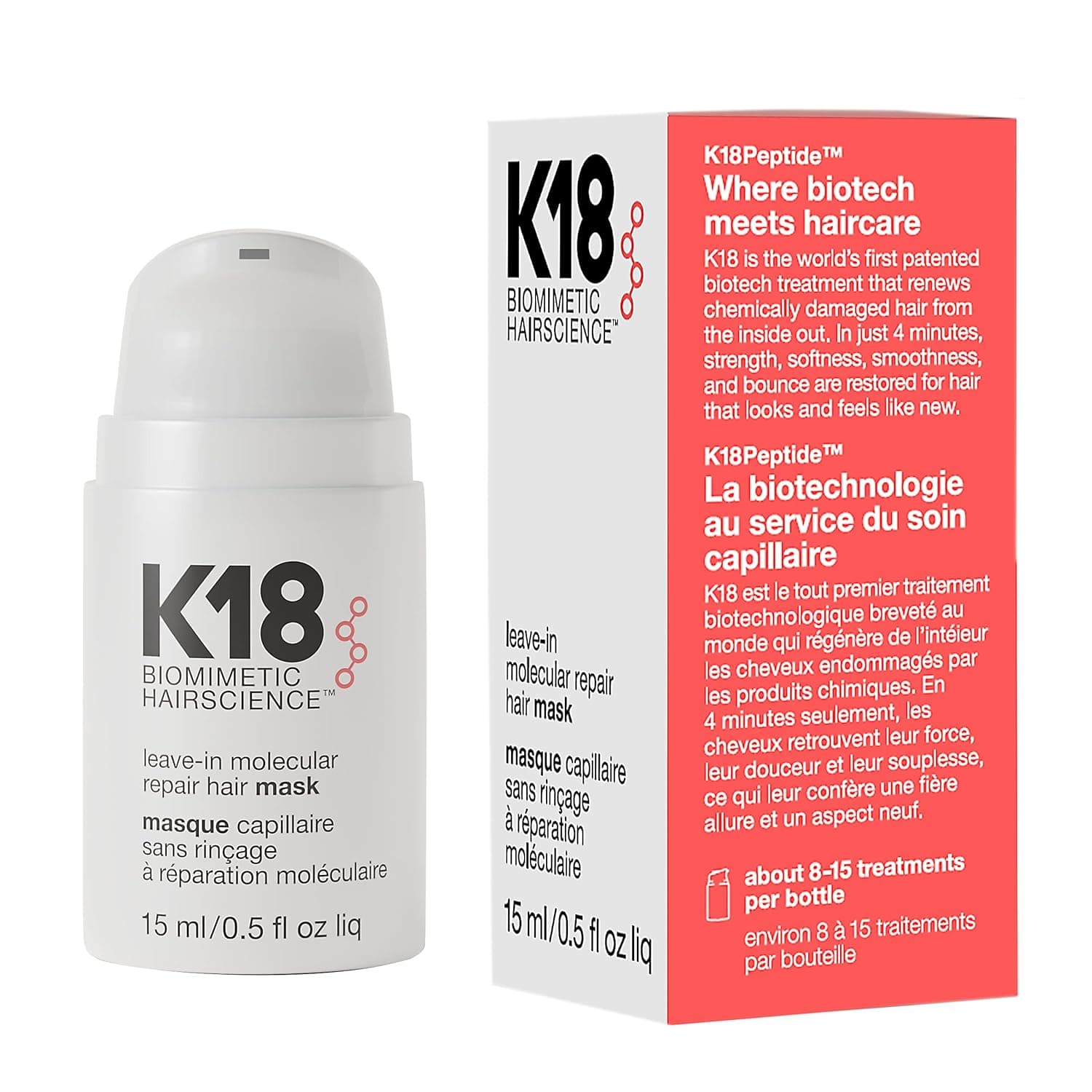 K18 Leave-In Molecular Hair Mask, Repairs Dry or Damaged Hair, Reverse Hair Damage from Bleach, Color, Chemical Services & Heat 0.51 Fl Oz (Pack of 1) - Image 2