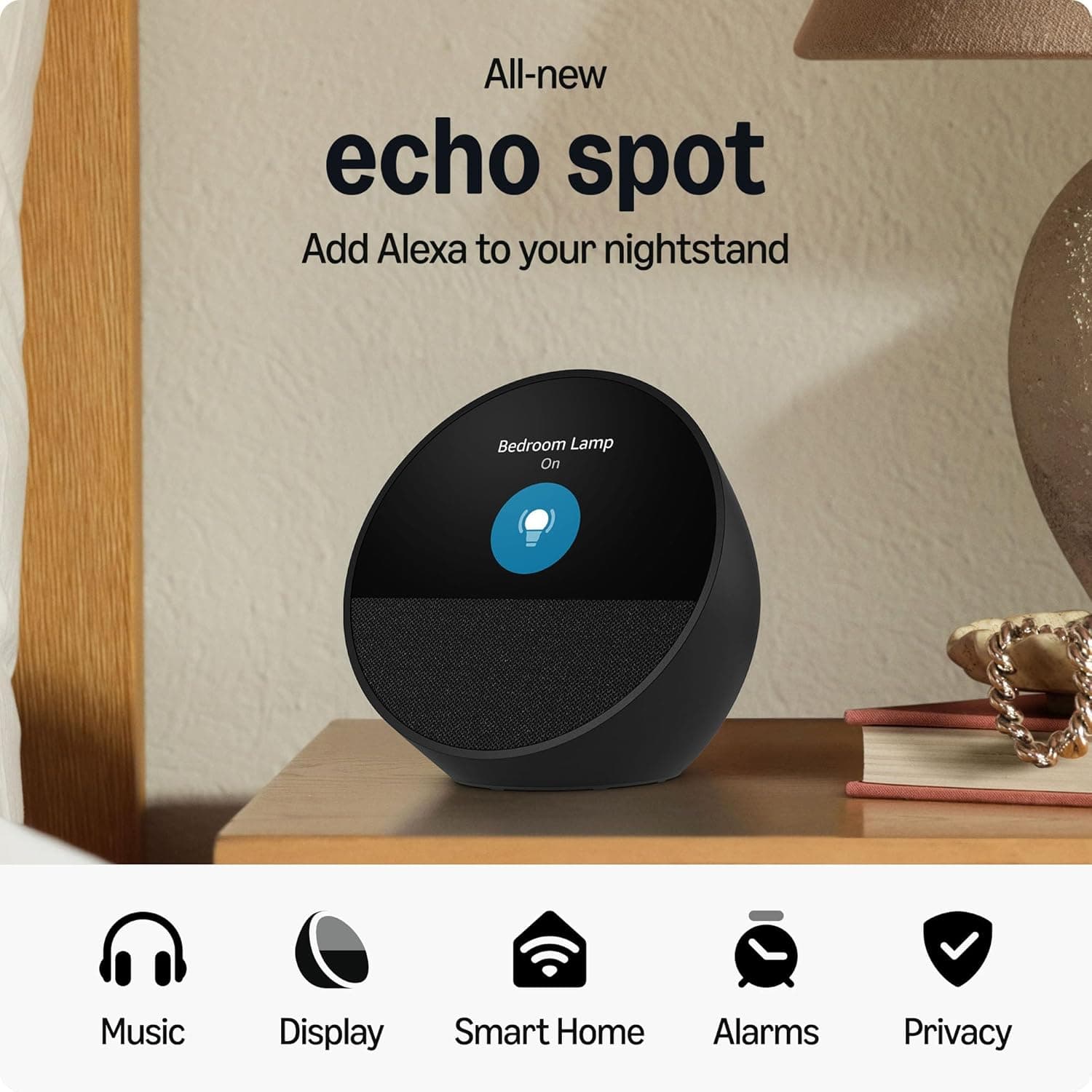 Echo Spot with Amazon Basics Smart Color Bulb Black - Image 5