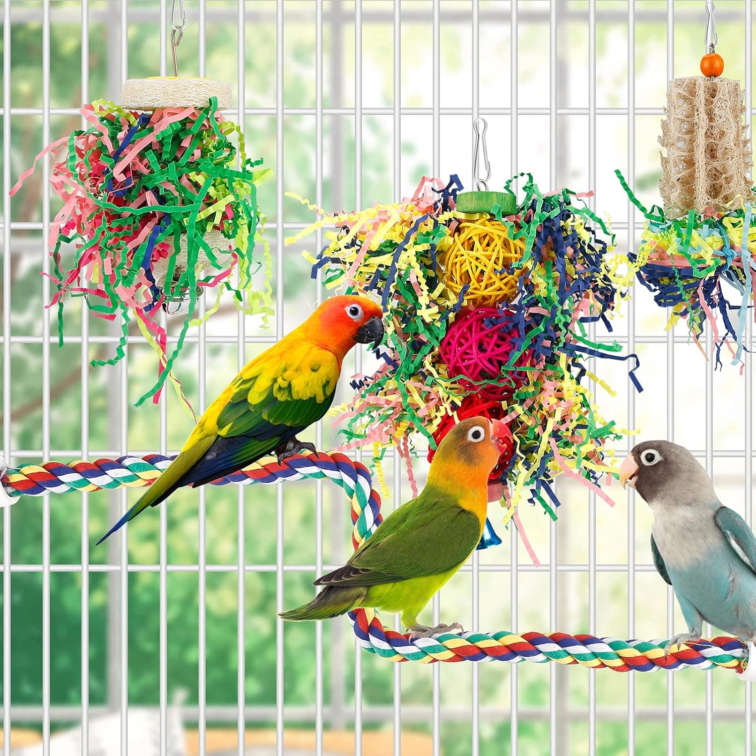 Foraging Toys Parakeet Chewing Hanging Toy Shredded Paper Bird Cage Accessories for Conure Cockatiel Budgies Lovebird Parrotlet Without Rope Perch - Image 3