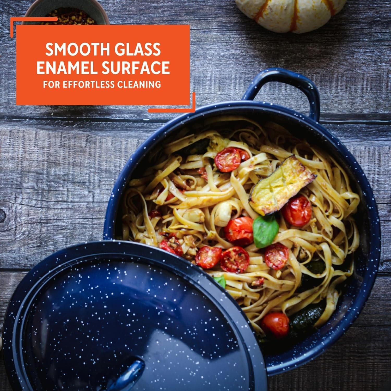 IMUSA 6Qt Blue Speckled Enamel Stock Pot with Lid, Traditional Mexican Enamel Cookware for Everyday Cooking and Kitchen Use 6 Quarts Stock Pot - Image 5