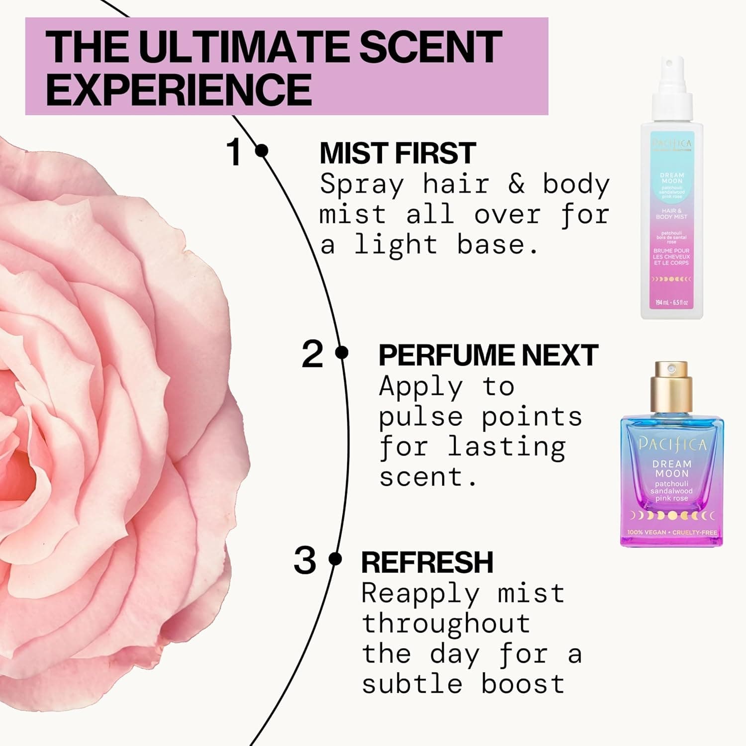 Pacifica Dream Moon Womens Spray Perfume 1 fl oz – Long-Lasting Floral Woody Fragrance for Her - Rose, Patchouli, Sandalwood – 100% Vegan, Cruelty-Free, Phthalate-Free Fragrance Dream Moon: Pink Rose, Sandalwood, Patchouli 1 Fl Oz (Pack of 1) - Image 10