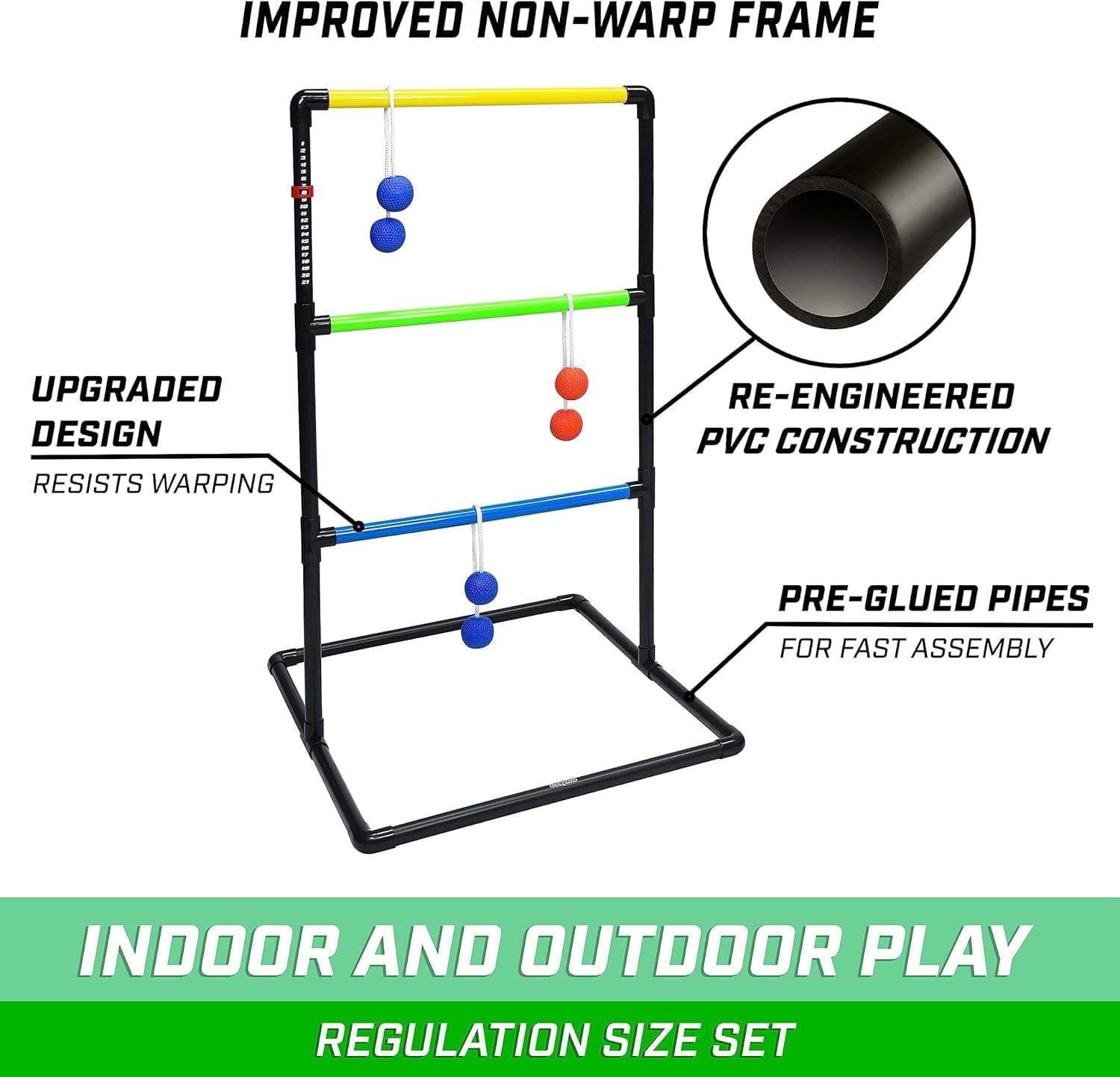GoSports Ladder Toss Indoor & Outdoor Game Set with 6 Soft Rubber Bolo Balls and Travel Carrying Case - Choose Pro or Classic Classic Ladder Toss - Image 7