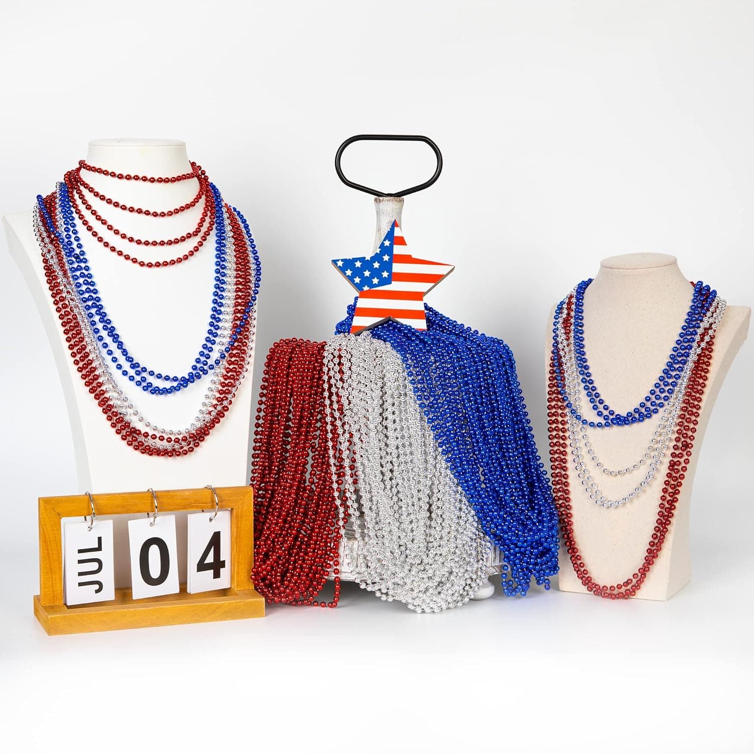4th of July Party Favors, 12PCS Veterans Day Necklaces Bulk, Fourth of July Red Blue Silver Beads Necklace, Veterans Day Patriotic Beads Bulk for Parade Party Celebration Favors Decorations Red White and Blue - Image 4