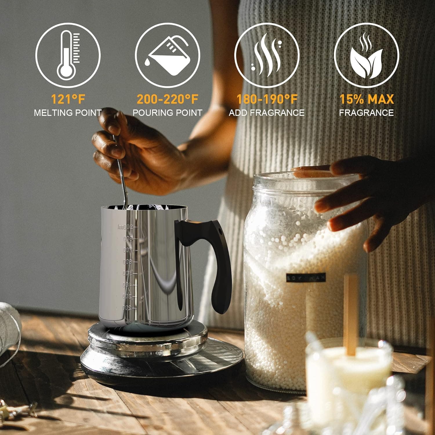 Ohcans 蜡烛制作套件，适合初学者，成人大豆蜡 DIY 蜡烛制作，配有 900ml 蜡烛倒入壶、蜡烛芯、蜡烛芯贴纸、蜡烛芯支架，初学者蜡烛制作套件 - Image 9