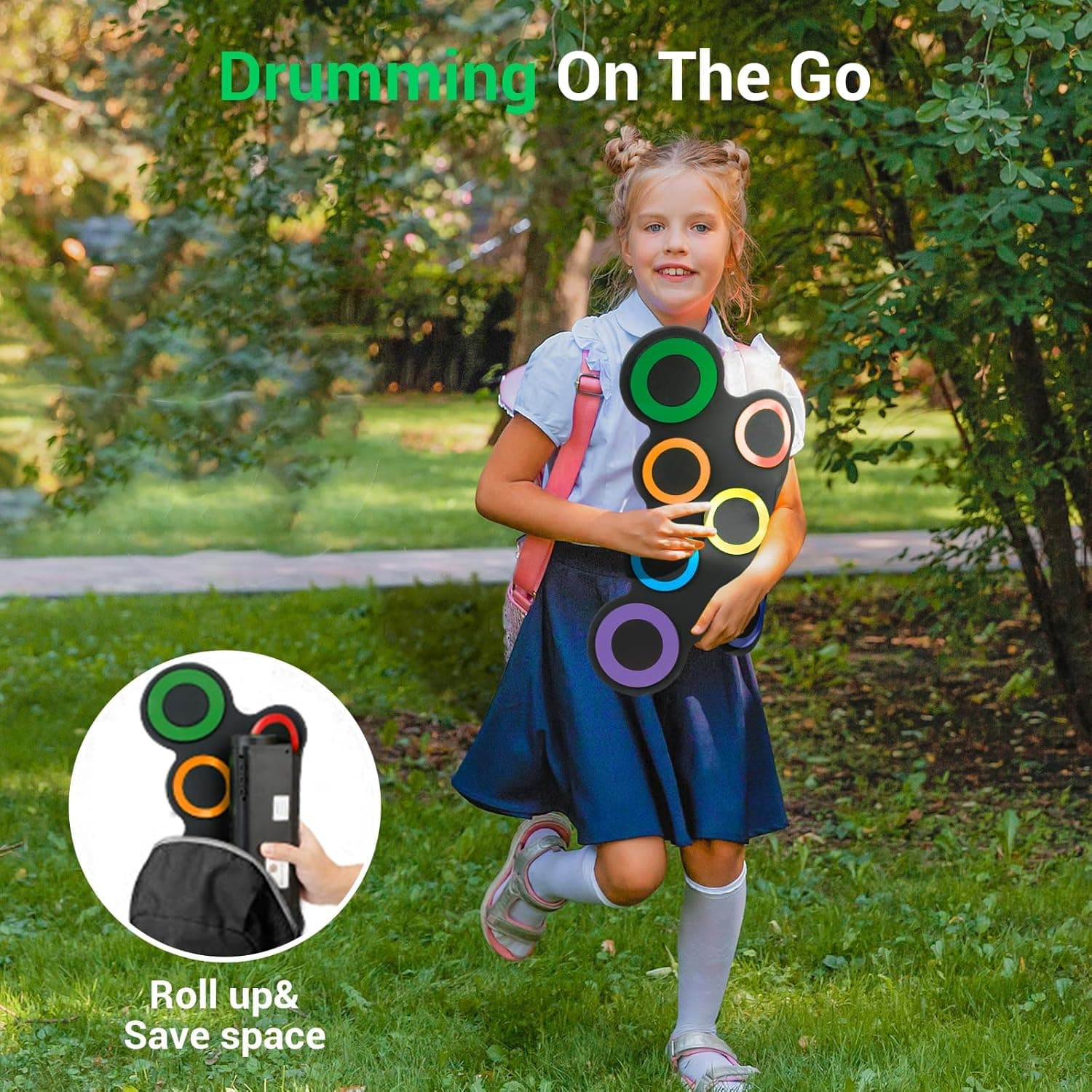 ROCKSOCKI Electric Drum Set, 7-Pad Kids Electronic Drum Set with Headphone Included, Roll-up Drum Practice Pad, Great Holiday Xmas Birthday Gift for Kids 3-8 yrs old - Image 5