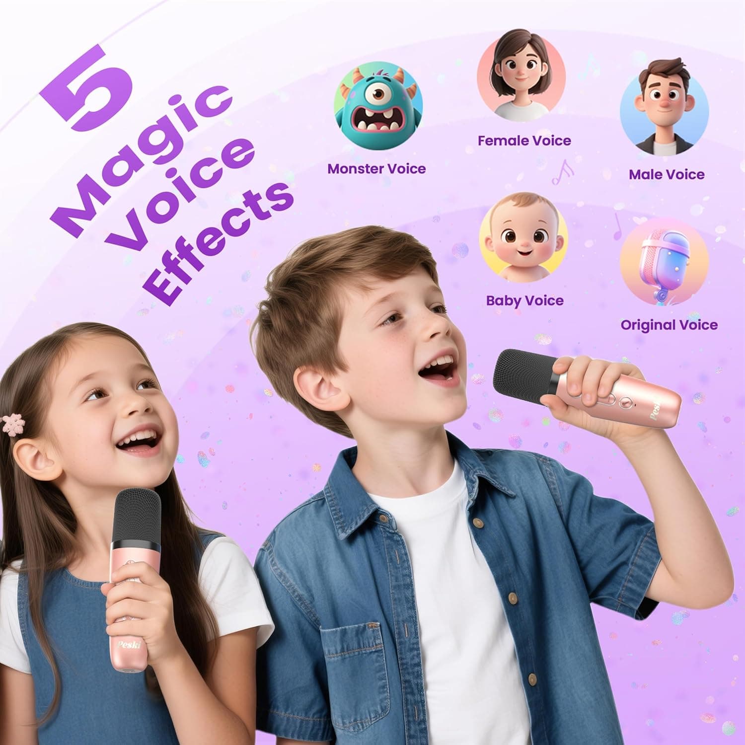 Mini Máquina de Karaoke para Niños y Adultos, 2026 MEJORES Regalos de Cumpleaños para Niñas de 3, 4, 5, 6, 7, 8+ Años, Juguetes para Niños, Altavoz Bluetooth Portátil con 2 Micrófonos de Karaoke Inalámbricos Regalos de San Valentín (Rosa) Oro Rosa 2 Micrófonos - Image 7