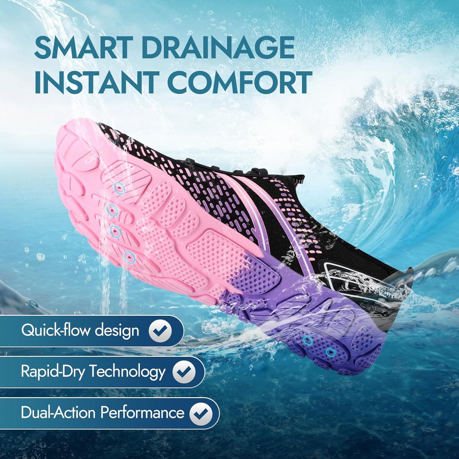 ATHMILE Hiking Barefoot Water Shoes for Women Men Beach Swim Aqua Pool River Quick Dry Athletic Wide Toe Outdoor Sport Kayaking Boating Rock Climbing Yoga Lake A Pink 7.5 Women/6 Men - Image 3