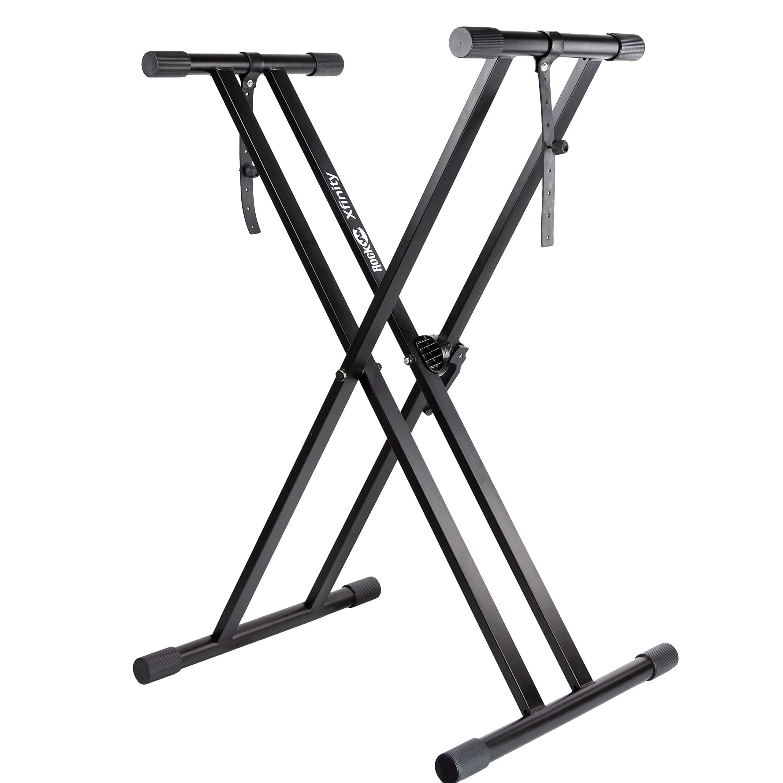 RockJam Xfinity Heavy-Duty, Double-X, Pre-Assembled, Infinitely Adjustable Piano Keyboard Stand with Locking Straps Pre-Assembled Double Braced Keyboard Stand