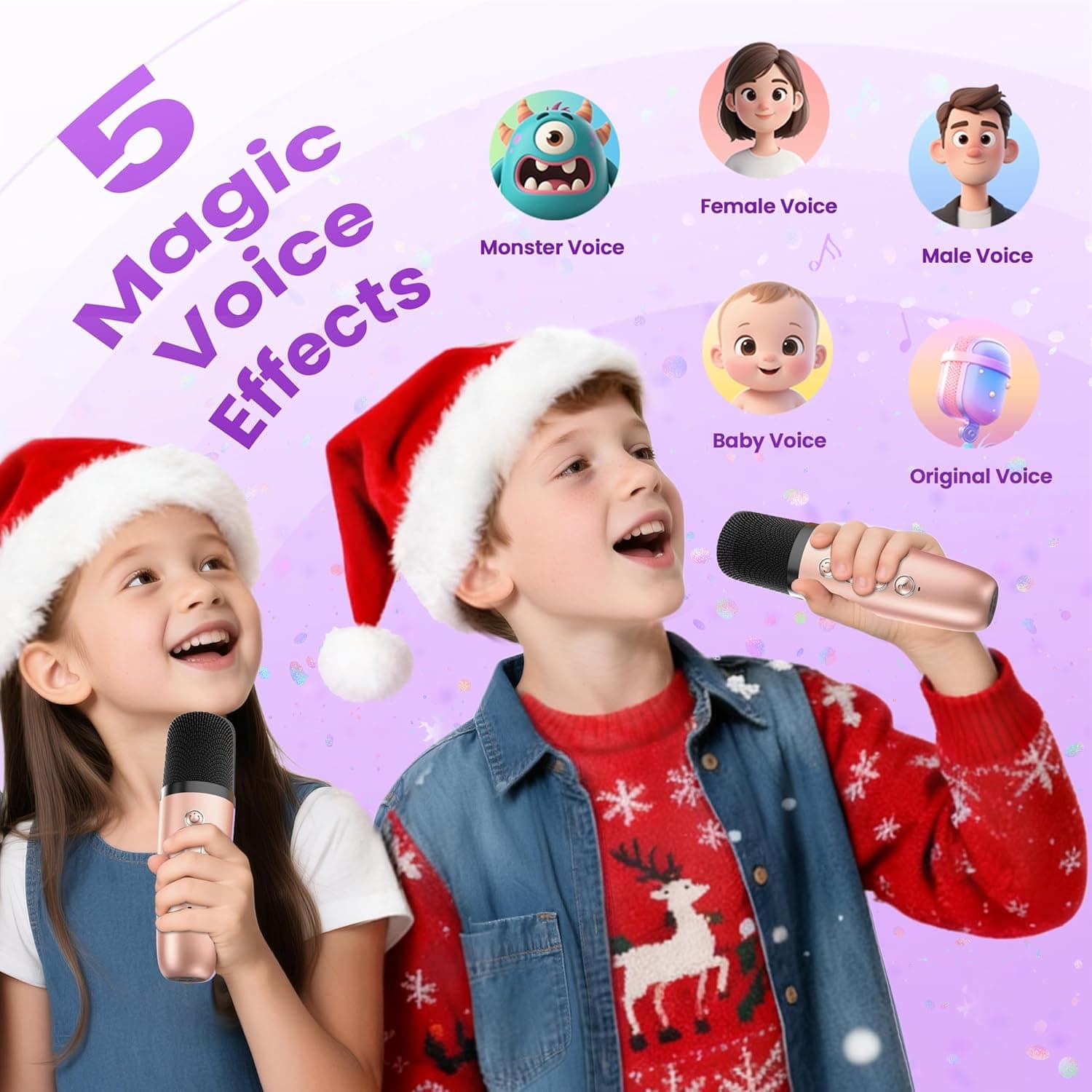 Mini Karaoke Machine for Kids Adults, 2025 TOP Christmas Birthday Gifts for Girls 3,4,5,6,7,8+Year Old Toddler Toys, Portable Bluetooth Speaker with 2 Wireless Karaoke Microphones Player(Rose) Rose Gold - Image 8