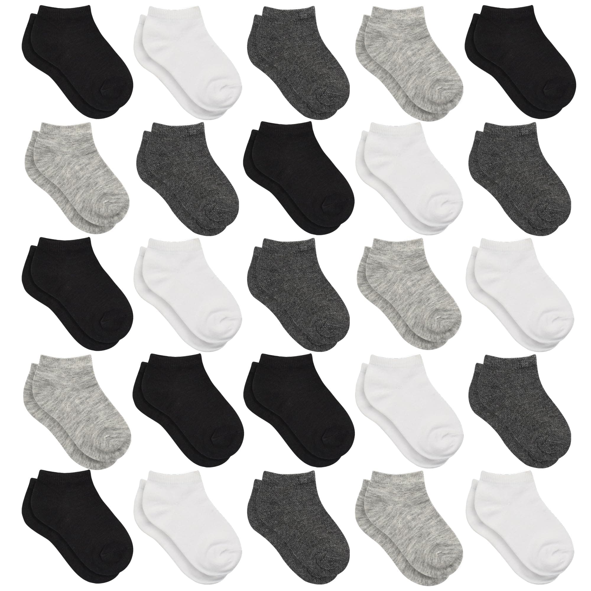 Kids Socks - 25 Pairs Toddler Ankle Socks Set, Low Cut for Boys & Girls (0-14 Years Old) 4-7 Years #1 Black+white+grey+darkgrey 25pk