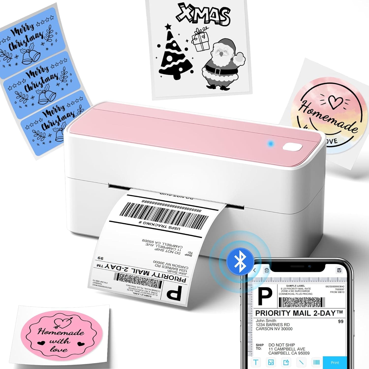 Phomemo Bluetooth Thermal Label Printer, 241BT 4X6 Wireless Shipping Labels Printer for Small Business, Pink Label Printers for Shipping Package, Compatible with iPhone, Android, Amazon, Shopify, USPS - Image 2