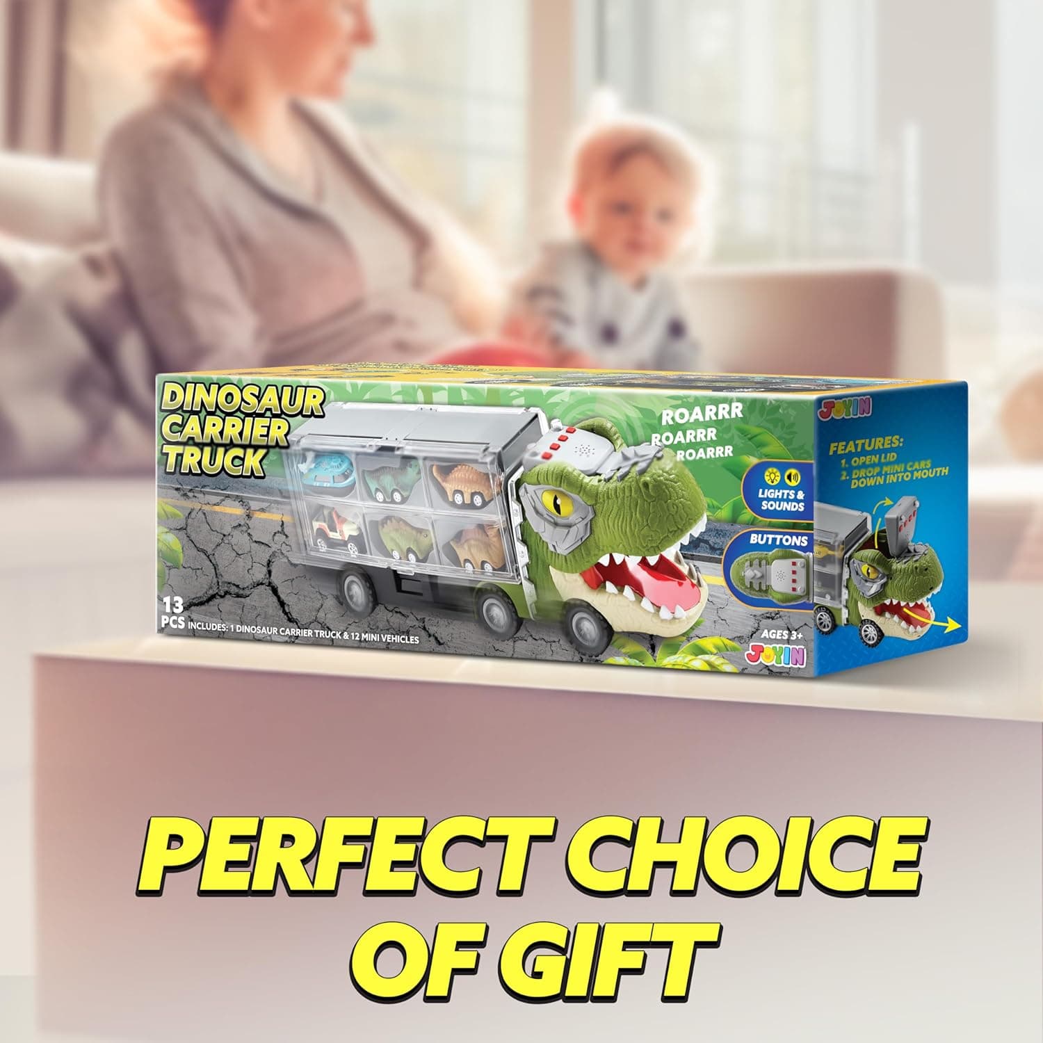 JOYIN 13 in 1 Dinosaur Toys for Kids 3-5, Dinosaur Truck with 12 Pull Back Cars, Birthday Gifts Toys for 3 4 5+ Year Old Boy, Transport Carrier Truck for Toddlers, Christmas Great Gifts for Grandkids Tyrannosaurus Truck - Image 9