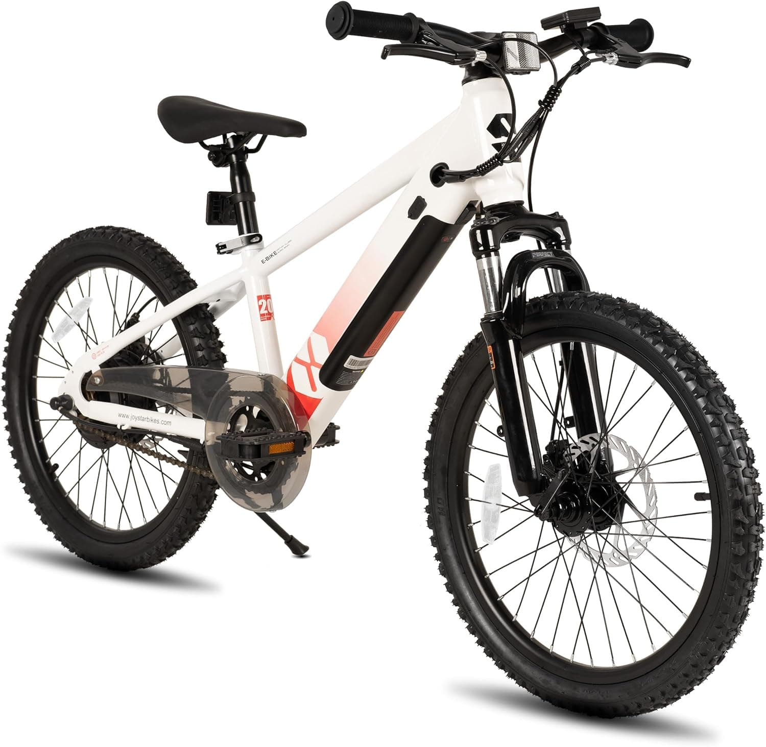 JOYSTAR Electric Bike for Kids Teens Ages 7+ with 250W Brushless Motor, 15 Miles 15MPH Electric Mountain Bicycle with Removable Battery, Safe Mini Ebikes with Dual Disc Brakes, Multiple Colors White 20 Inch Spoked Wheels - Image 2