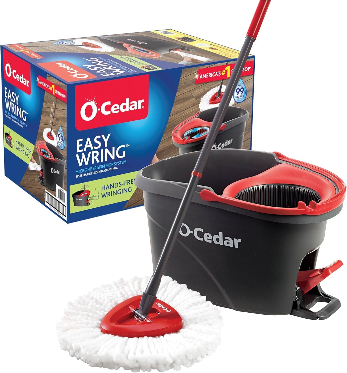 O-Cedar EasyWring Microfiber Spin Mop, Bucket Floor Cleaning System, Red, Gray, Standard Easywring Spin Mop & Bucket - Image 2