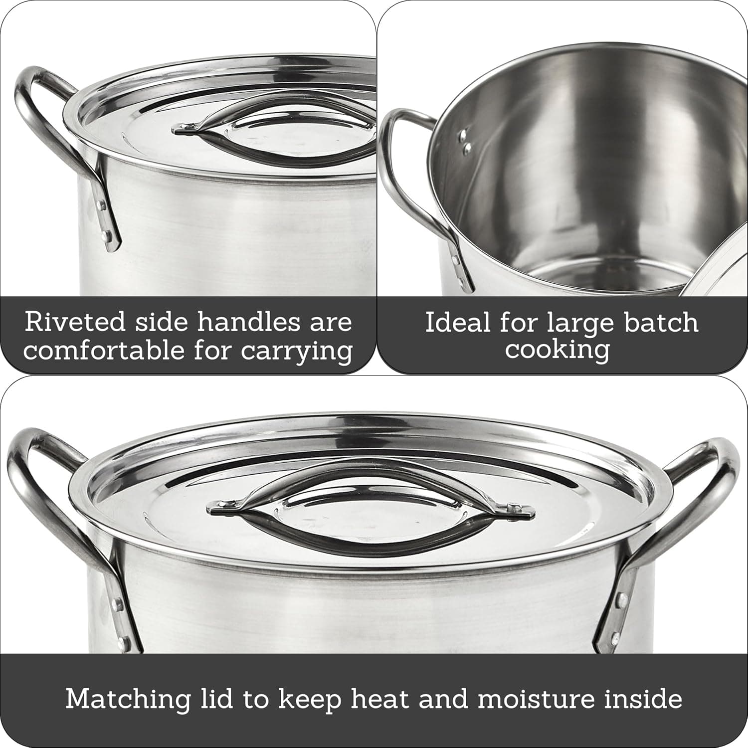 IMUSA 12 Quart Stainless Steel Stock Pot with Lid 12.7 Quarts - Image 3