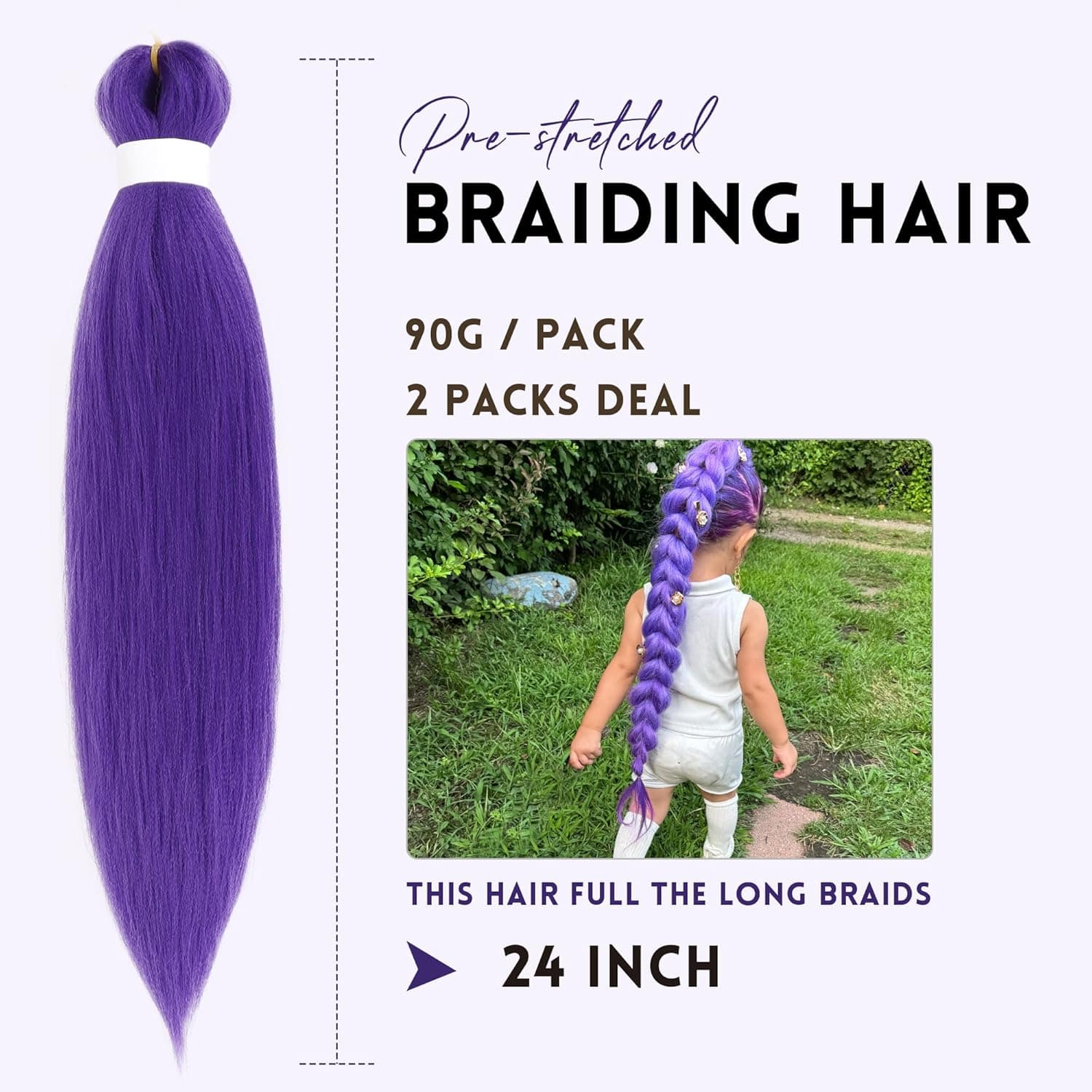 Extensiones de cabello trenzado sintético morado pre estirado para trenzas, extensiones de cabello morado para fiestas, disfraces de Navidad y Halloween, cosplay 24 pulgadas morado - Image 2