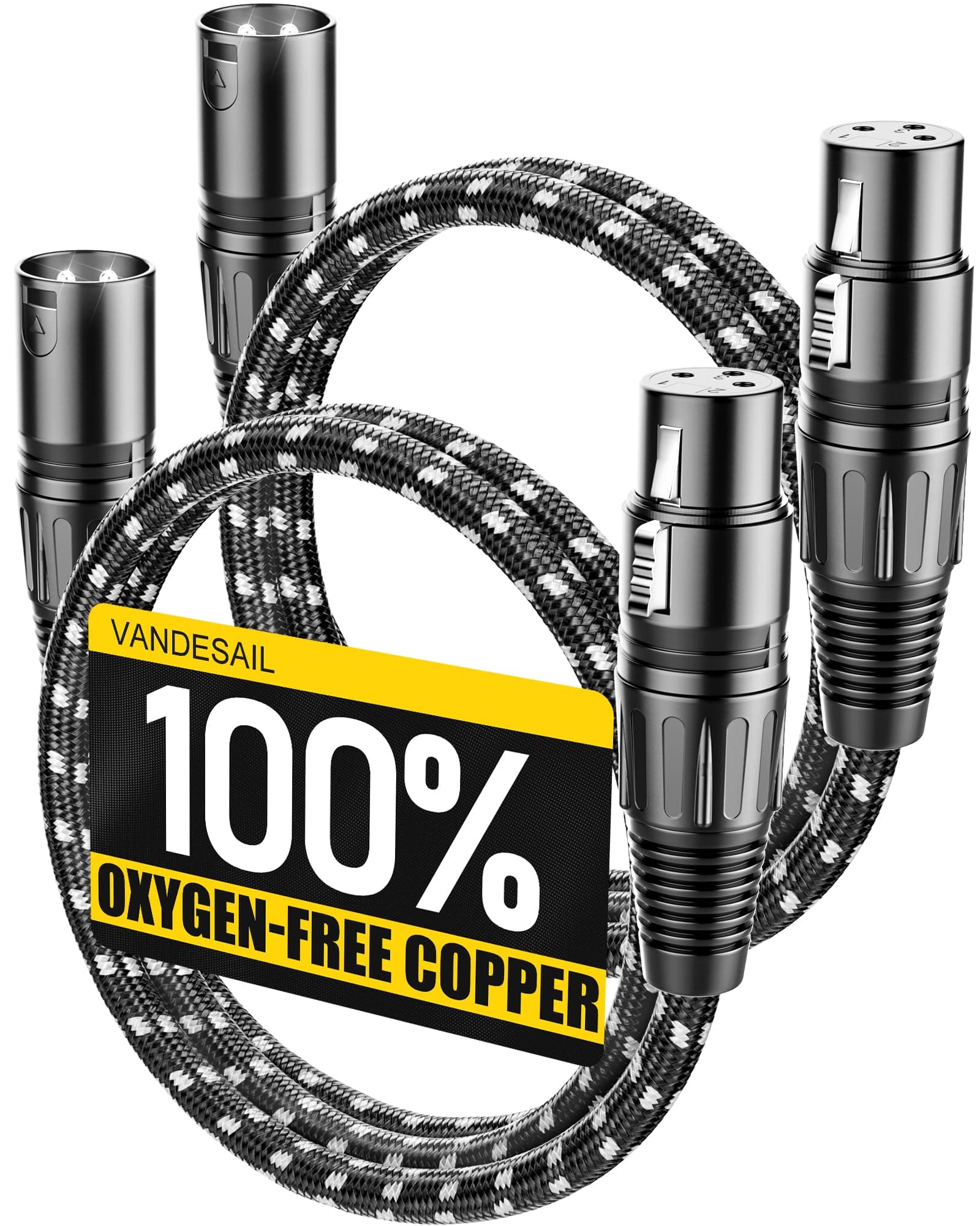 XLR Cables, 3ft 2 Pack Microphone Cable, XLR Male to Female Balanced Microphone Cord 3 pin, 3 Foot Short mic Cord Oxygen-Free Copper (OFC) Nylon Braided 3 Feet 2 Pack Black-White