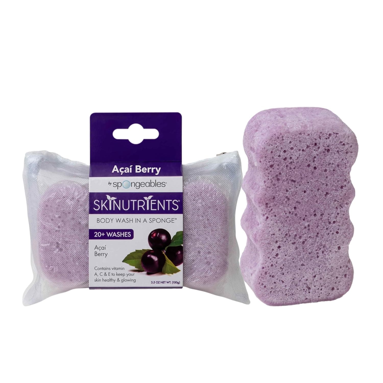 Spongeables Body Wash in a 20+ Wash Sponge, Acai Berry, 1 Count Acai Berry 1 Count (Pack of 1) - Image 2