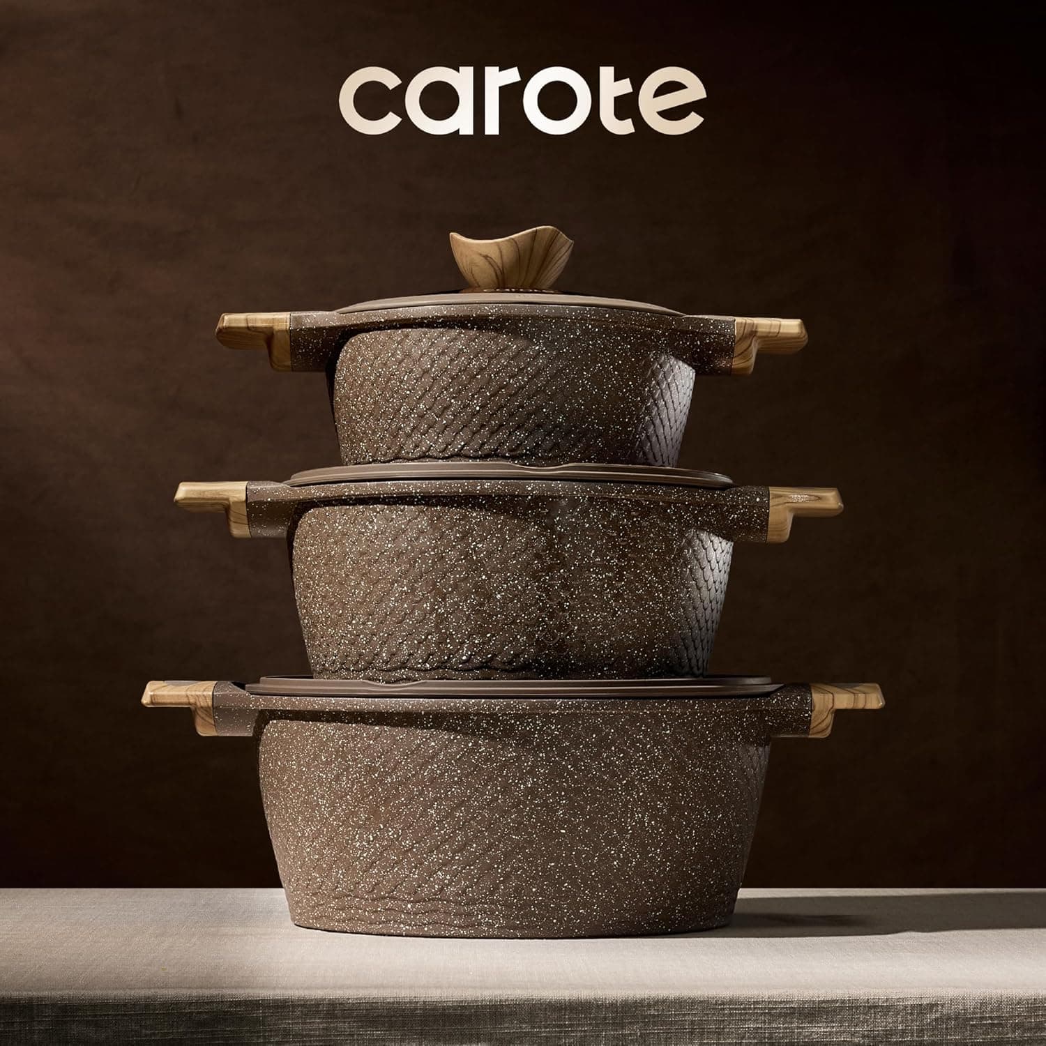 CAROTE 26PCS Pots and Pans Set Non Stick, Cookware Set Pots and Pans Induction Cook Ware, Nonstick Kitchen Cooking, PFOA Free Brown 26 Piece - Image 9