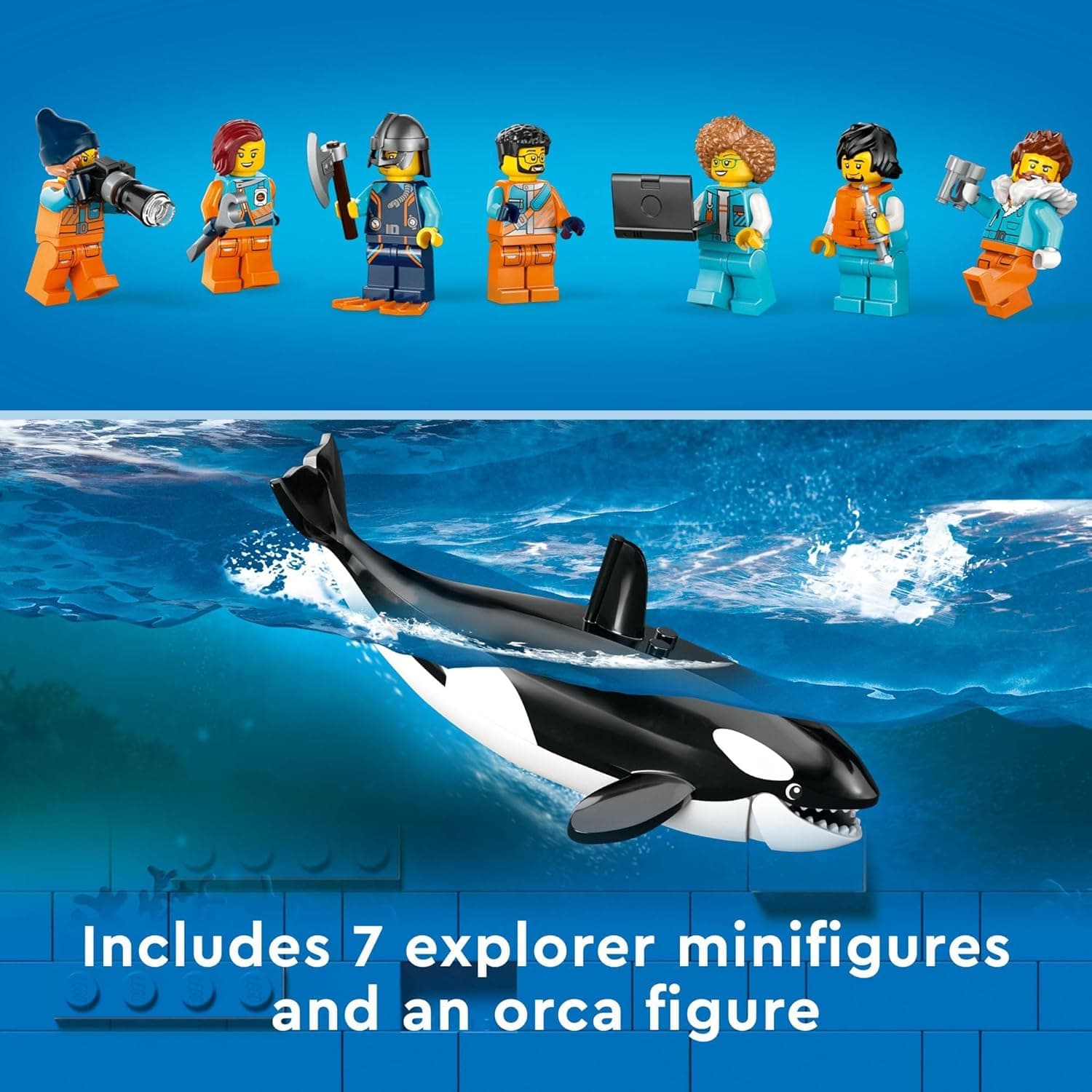 LEGO City Arctic Explorer Ship 60368 Ensemble de Jouets de Construction, Cadeau Amusant pour les Garçons et Filles de 7 Ans, avec un Bateau Flottant, Hélicoptère, Canot, Sous-marin ROV, Épave Viking, 7 Minifigurines et un Orca - Image 7