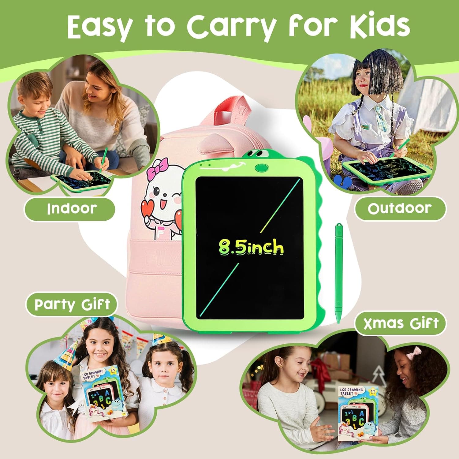 LCD Writing Tablet for Kids, Colorful Toddlers Toys Drawing Board, Educational Kid Toys, Doodle Pad Dinosaur Toys for 3 4 5 6 7 8 Year Old Boys Girls Birthday Party Christmas Gifts,8.5inch Green Green - Image 7