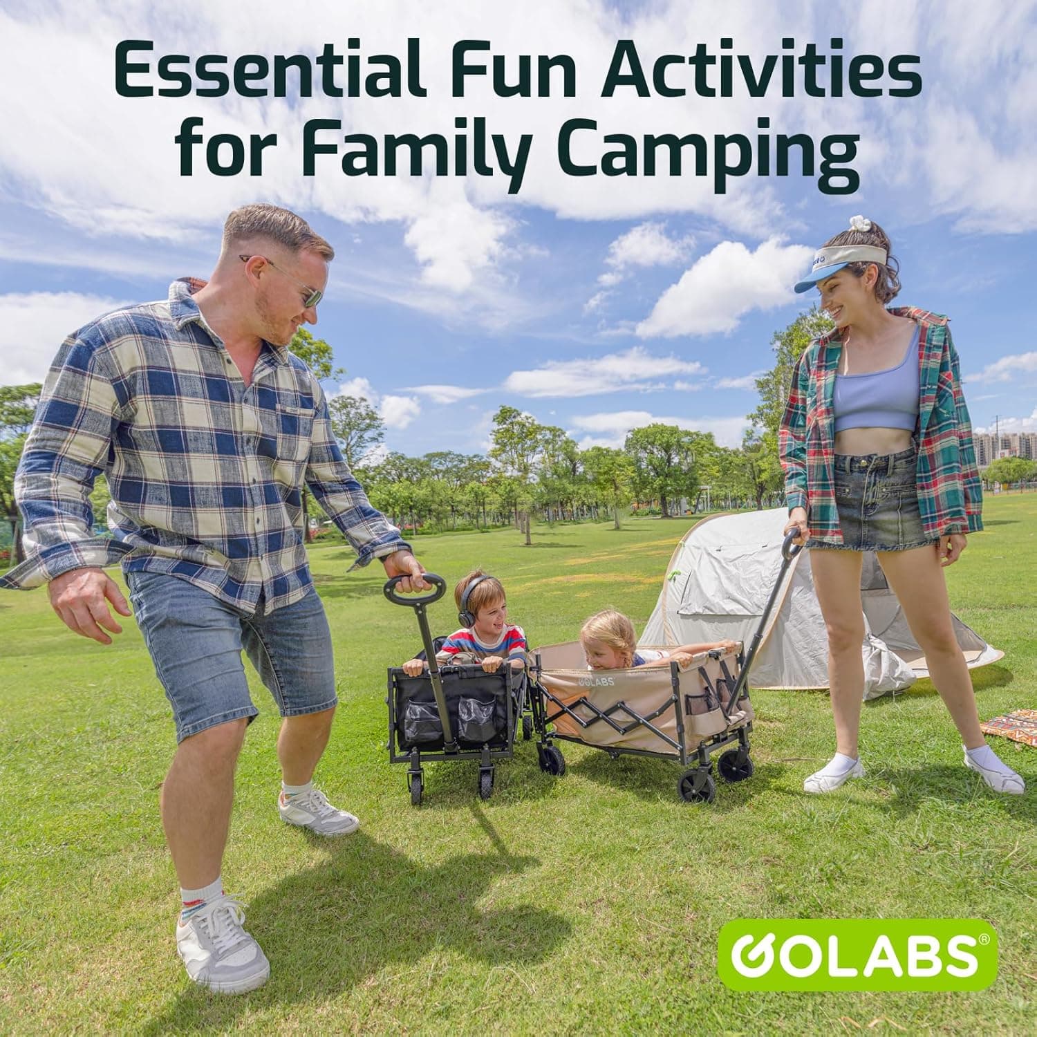 Golabs Collapsible Wagon Cart Max 350lb Load & Expandable Storage 100L, Double Bearing Design for Flexible Steering, Foldable Heavy Duty Garden Cart with 2 Cup Holders for Groceries, Garden & Camping Black - Image 5