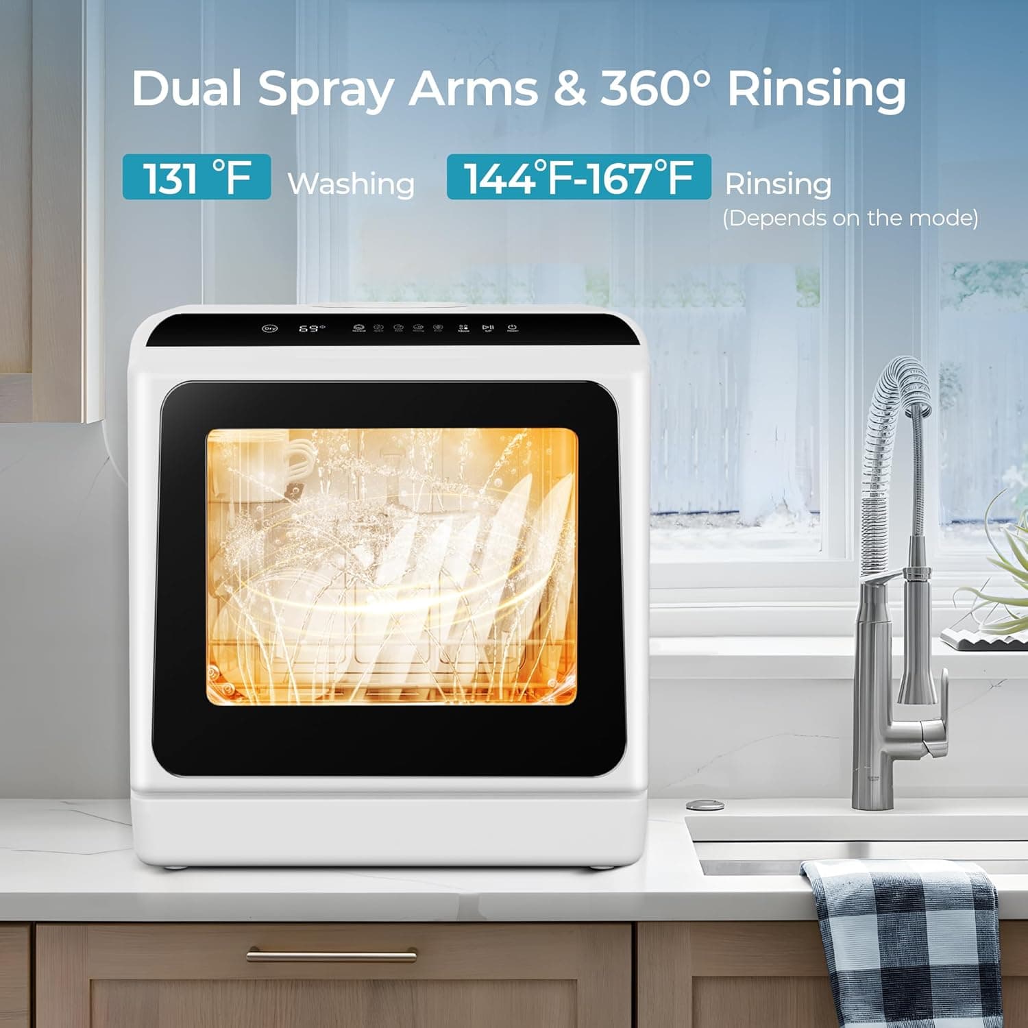 EUHOMY Countertop Dishwasher Portable with 6 Programs, 5L Built-in Water Tank for Apartments & RV, 167℉ High-Temp, No Hookup Needed, Mini Dishwasher with Baby Care, Air Dry/Quick/ECO/Fruit/Normal Mode 6 Programs - Black - Image 7