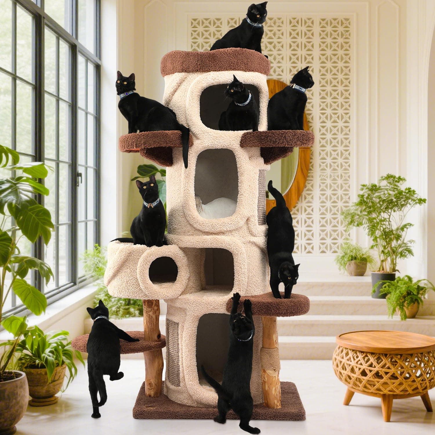 70'' Tall Large Cat Tree for Indoor Cats Adults,Treehouse Theme Luxury Cat Tower,Multi-Level Condo with Wood Scratching Post,Perch,Huge House for Large Cats 70inch