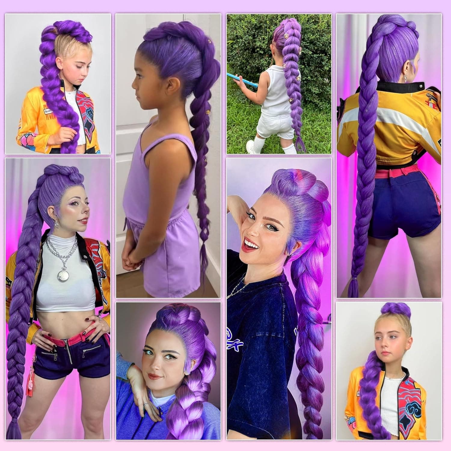 Long Purple Braiding Hair Pre Stretched Synthetic Braiding hair Extensions for Braids, Purple Hair Extensions for Stage Party Halloween Costume Cosplay 24 Inch Purple - Image 7