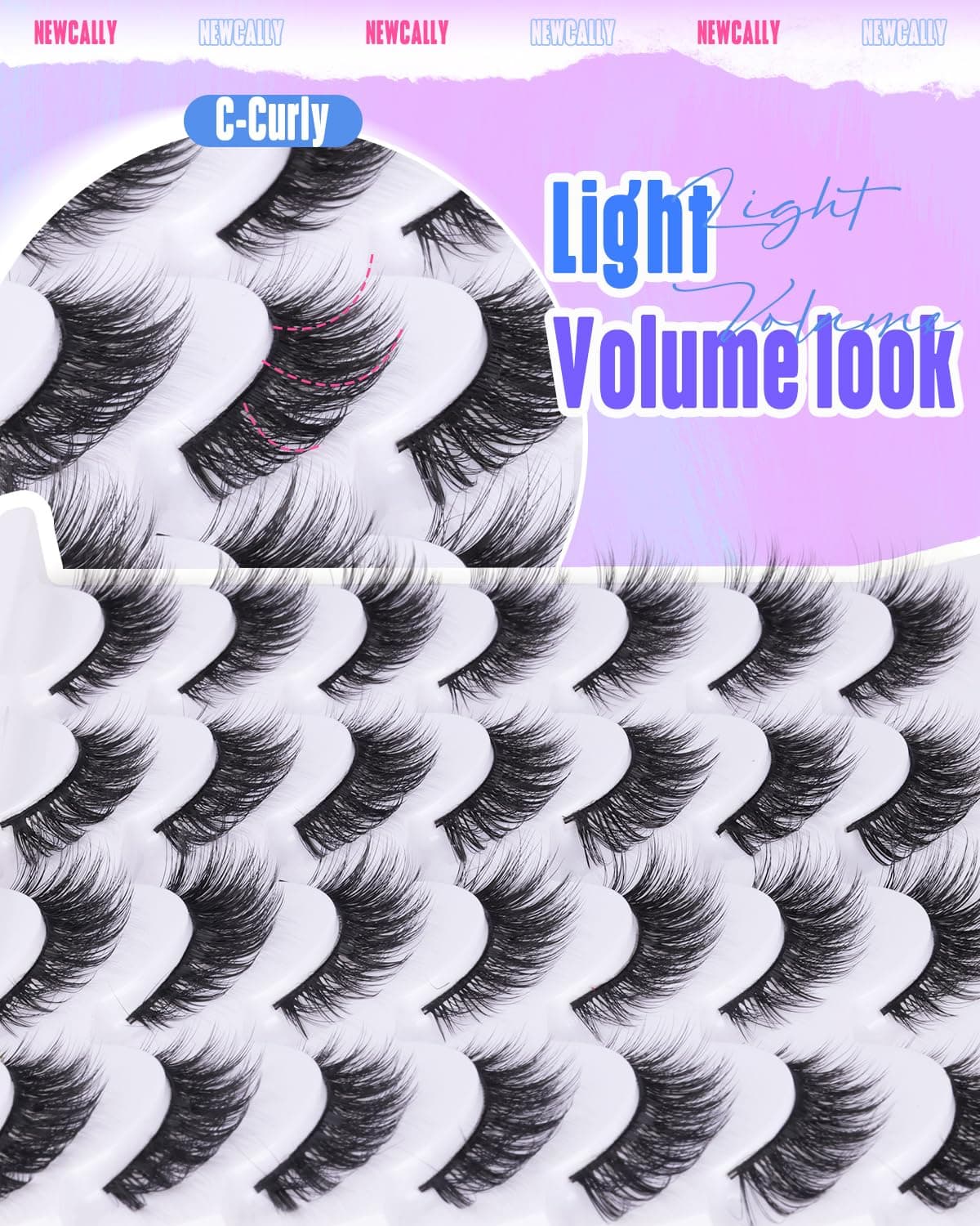 Newcally Lashes False Eyelashes Cat Eyes Wispy Natural Faux Mink Lashes 14 Pairs Pack Light Volume Short Fake Eye Lashes Multipack Cat Eye Classic Style - Image 7