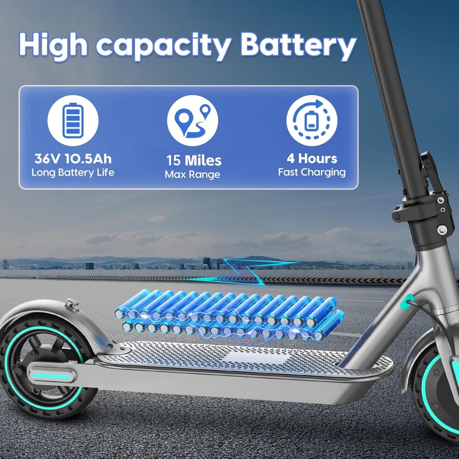 Electric Scooter Adult, 19/25 MPH Max Speed, 15-28 Miles Long Range, Foldable E Scooter with 8.5"/10" Tires, 350W/500W/600W Motor, Commuting Scooters with Dual Brakes 350W-7.8AH-15Miles-Blue - Image 3