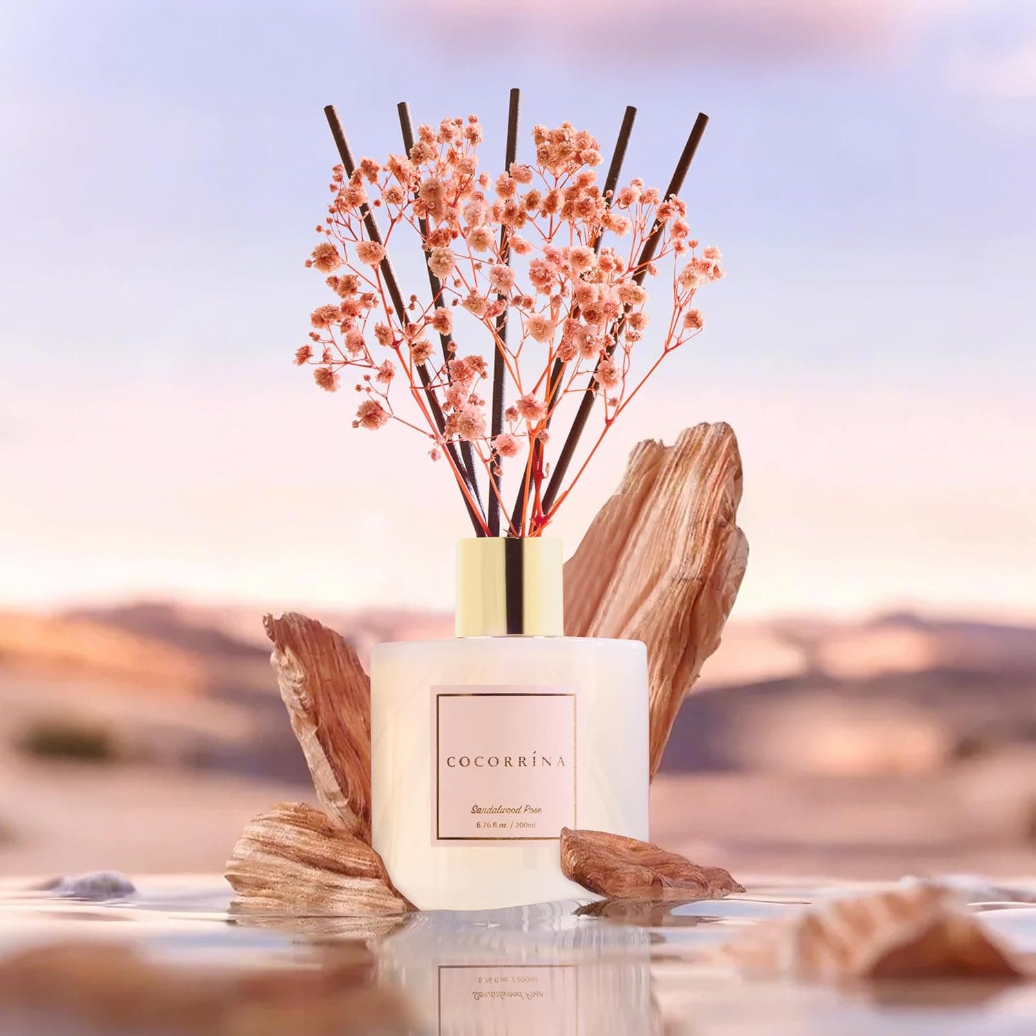 Cocorrína Premium Reed Diffuser Set with Preserved Baby's Breath & Cotton Stick Sandalwood Rose | 6.7oz Scent Fragrance Oil Diffuser for Bedroom Bathroom Home Décor Sandalwood Rose Flower/6.7 Ounce/1pack - Image 4