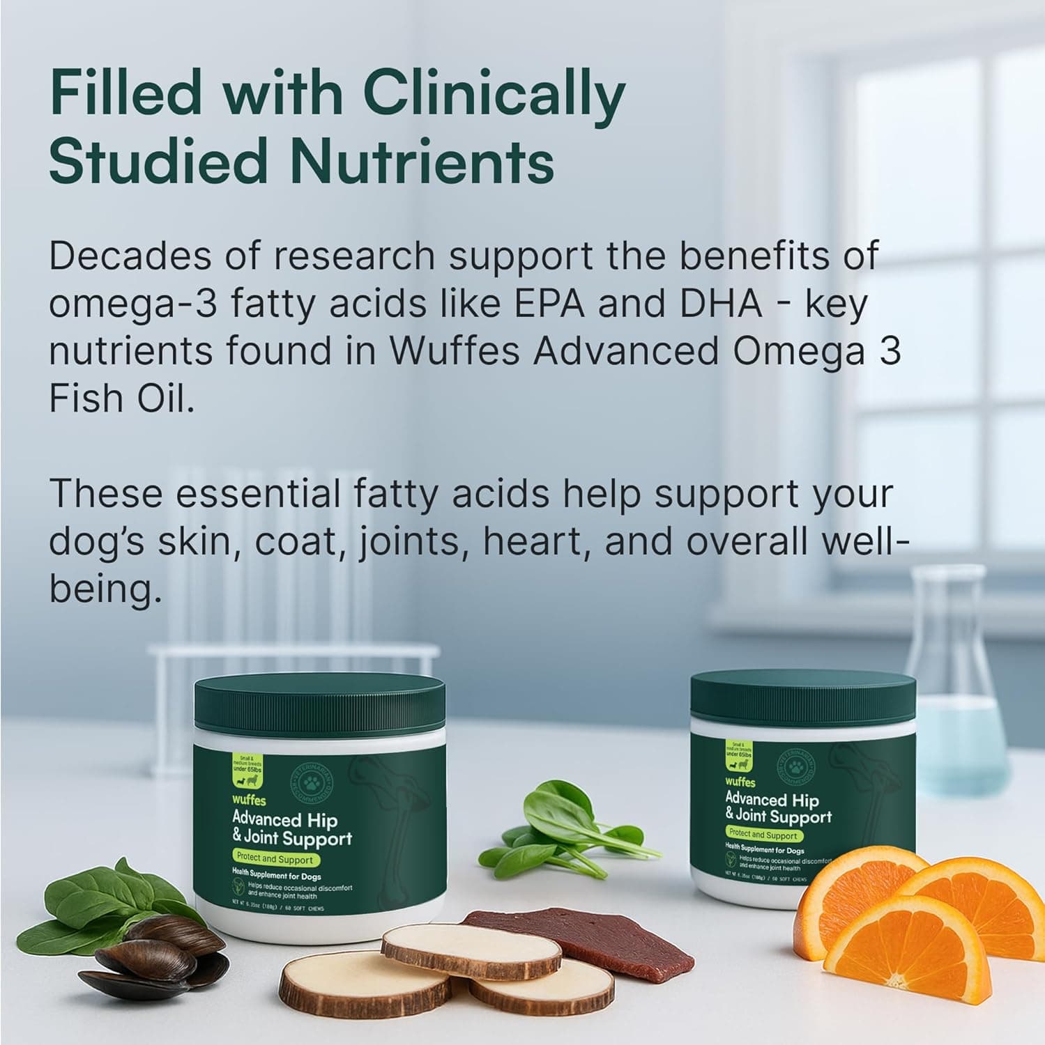 Wuffes Advanced Dog Hip and Joint Supplement with Glucosamine, Chondroitin, Omega 3, MSM, and Green Lipped Mussel, 60 Pork Flavored Chews for Small and Medium Dog Breeds Small & Medium Breed Pack of 1 - Image 5