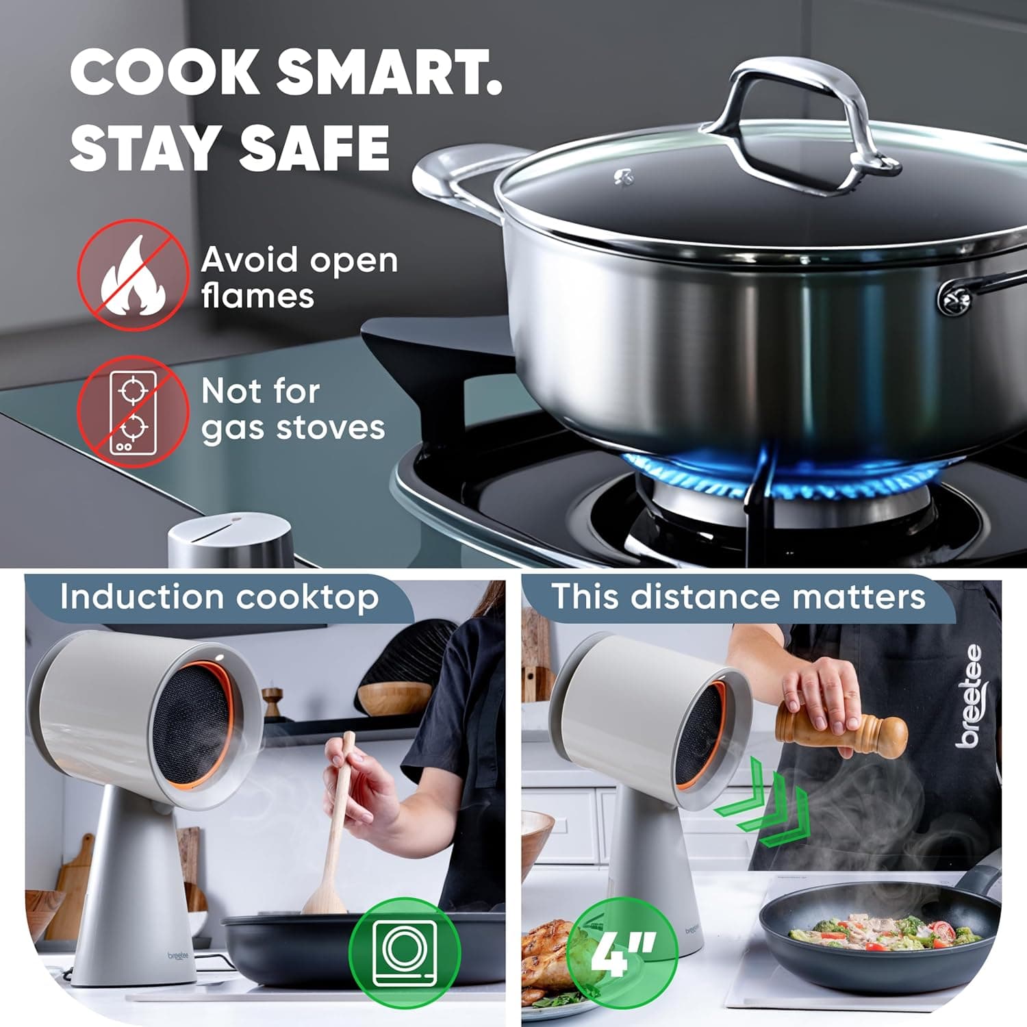 BREETEE Portable Range Hood Kitchen–5-Layer Filter Compact Desktop Exhaust Fan, Powerful 3-Speed Smoke Removal, Low Noise Countertop Range Hood, Oil Cup, for Apartments, Dorm, RV, Indoor BBQ–Off-white - Image 5