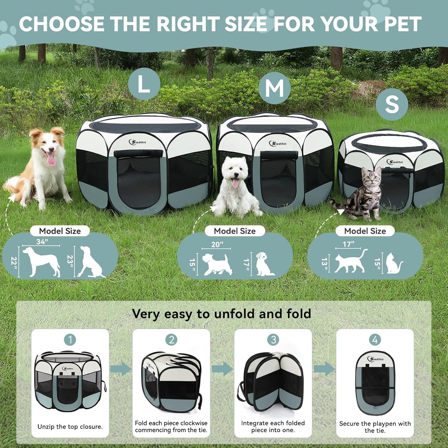 Dog Cat Playpen, Puppy Pet Playpen Indoor for Small Dog Crate Tent Cage Outdoor, Portable Pop Up Dogs Enclosure Kennel with Carrying Case for Dogs/Cats/Rabbits(Grey, Small Grey Small - Image 3