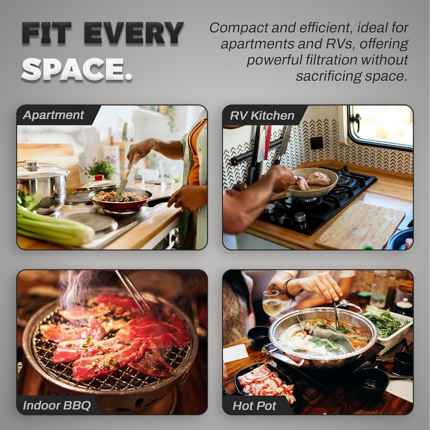 TUCO Portable Range Hood, Desktop Kitchen Exhaust Fan with 3 Speeds, Triple Filter Polymer, Aluminum & Carbon, Low Noise, Oil Collection Cup, Smoke Air Purifier for Indoor BBQ (Grey) - Image 9