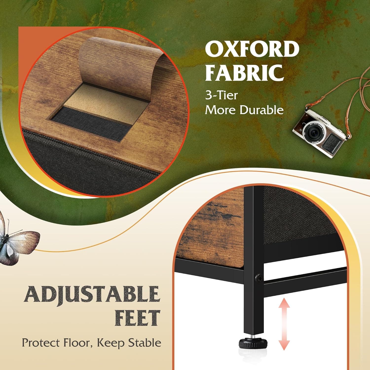 WLIVE 9-Drawer Dresser, Fabric Storage Tower for Bedroom, Hallway, Entryway, Closet, Tall Chest Organizer Unit with Fabric Bins, Steel Frame, Wood Top, Easy Pull Handle, Rustic Brown Wood Grain Print - Image 8