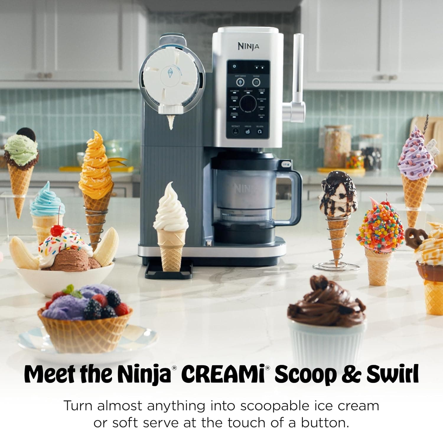 Ninja CREAMi Scoop & Swirl Ice Cream and Soft Serve Maker, Sorbet, Milkshake, Frozen Yogurt, Low Calories Program & More, 13-in-1, Soft Serve Handle & (2) CREAMi 2-in-1 16oz Pints, NC701 CREAMi Swirl - Image 4